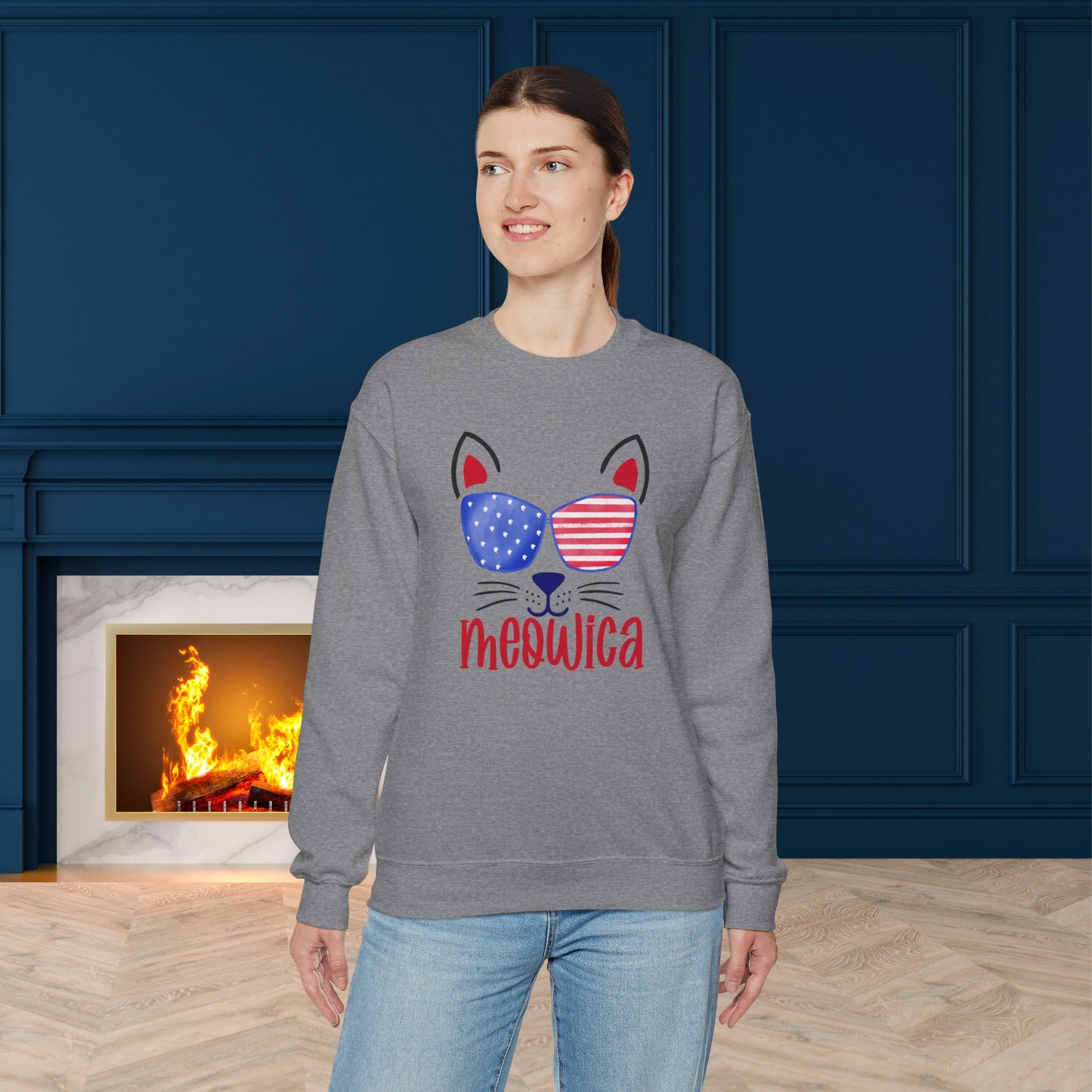 Happy 4th Of July Sweatshirt, Meowica Sweatshirt, Fourth of July unisex heavy blend crewneck sweatshirt.