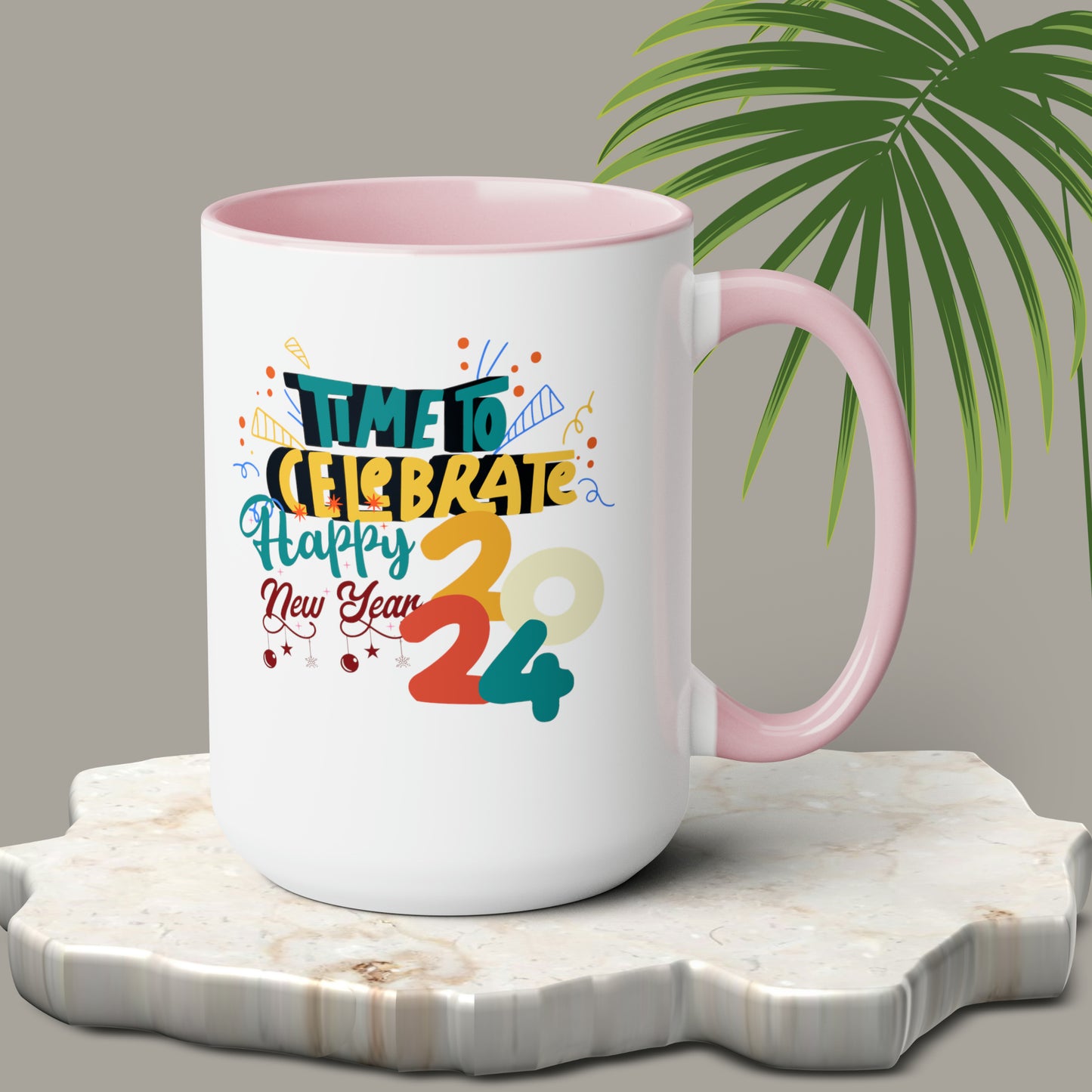 Happy New Year Two-Tone Coffee Mugs, 15oz