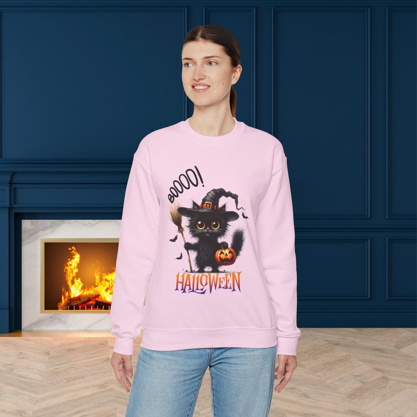 Spooky Cat Halloween Sweatshirt - Unisex Heavy Blend Crewneck, halloween sweatshirt, cute spooky cat sweatshirt.