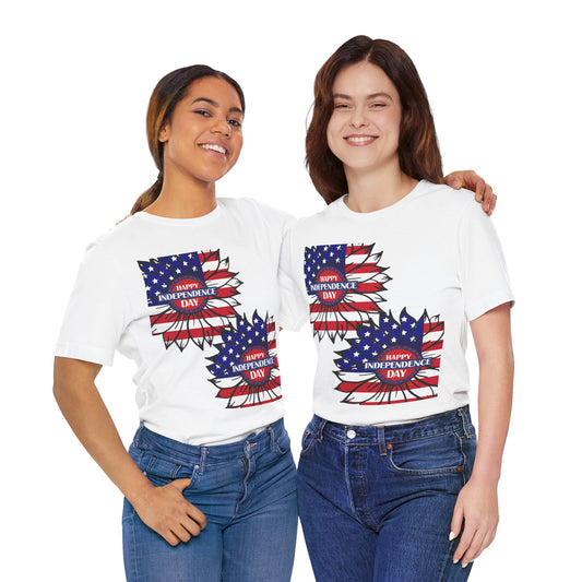 4th of July T-Shirt, Happy Independence Day Sunflower T-Shirt, Fourth of July unisex jersey short sleeve.