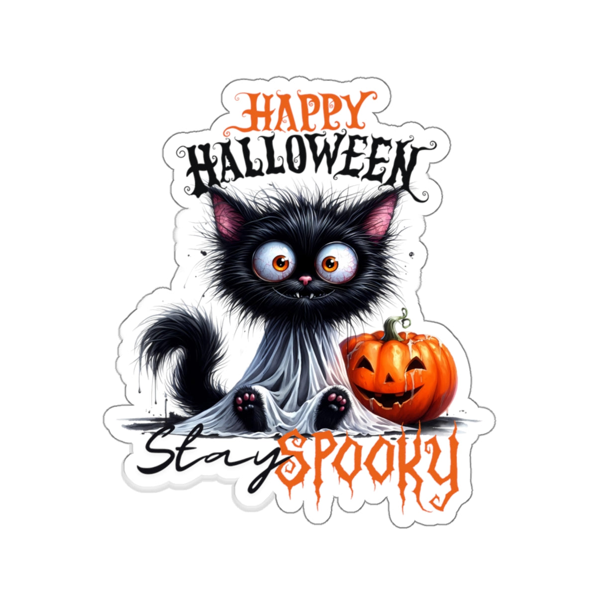 Spooky Kiss-Cut Stickers, Happy Halloween Kiss-Cut Stickers, Spooky Season Kiss-Cut Stickers, Cute Cat Halloween Kiss-Cut Stickers.