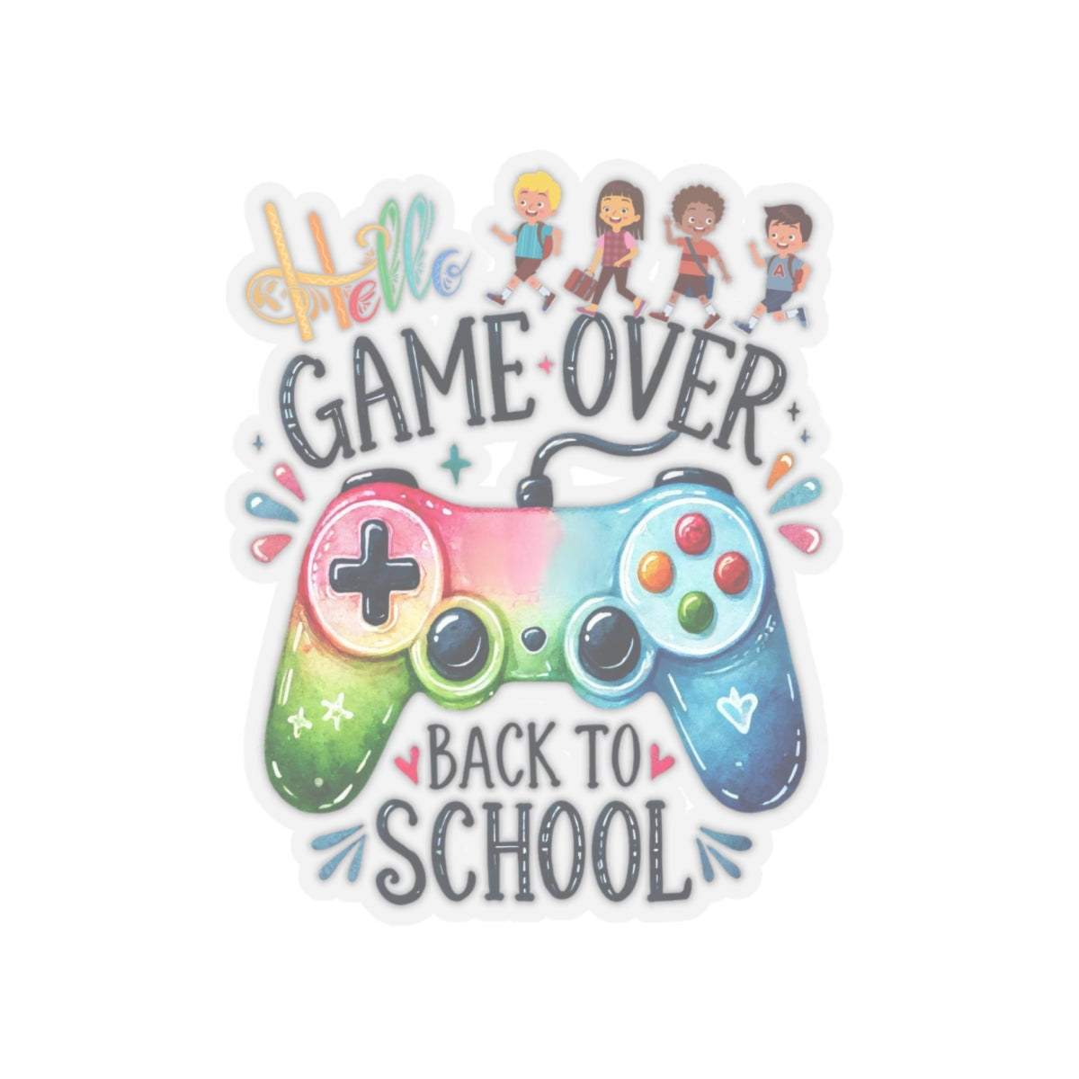 Hello Game Over Back To School Kiss-Cut Stickers, First Grade Squad Kiss-Cut Stickers, Gift for First graders, Ready for School, Back to Learning.