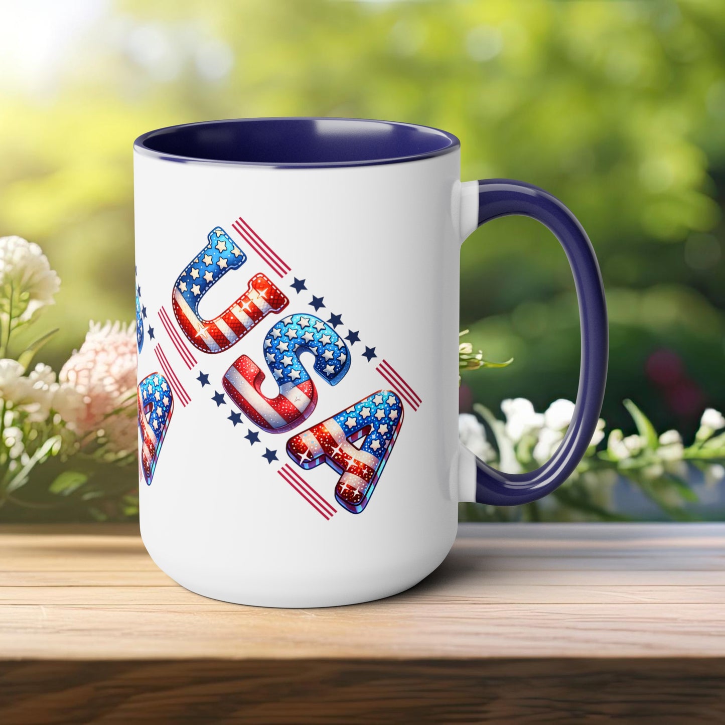 Happy 4th Of July Two -Tone Coffee Mug.15oz. God Bless America Coffee Mug. USA Coffee Mug.