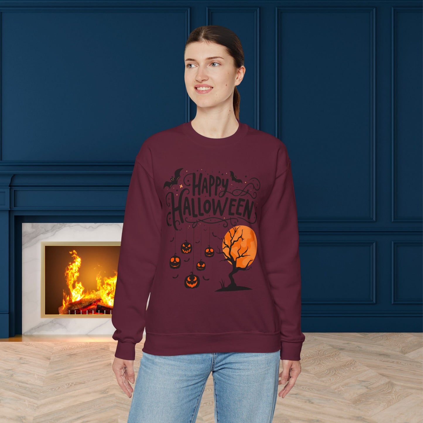 Happy halloween Sweatshirt - Unisex Heavy Blend Crewneck, halloween sweatshirt, cute spooky cat sweatshirt.