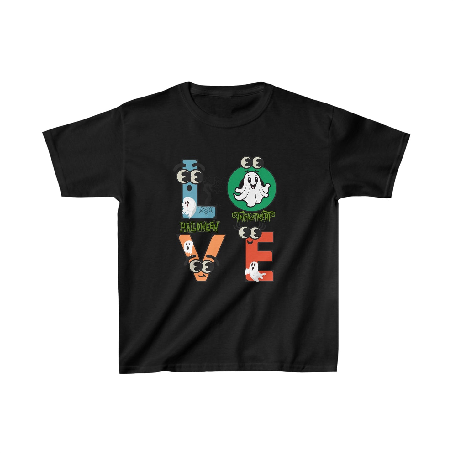 Love Happy Halloween Kids Shirt, Spooky Halloween Kids Heavy Cotton™ Tee, Spooky Season Kids Shirt, Spooky Vibes Shirt, Trick Or Treat Cotton T-Shirt.