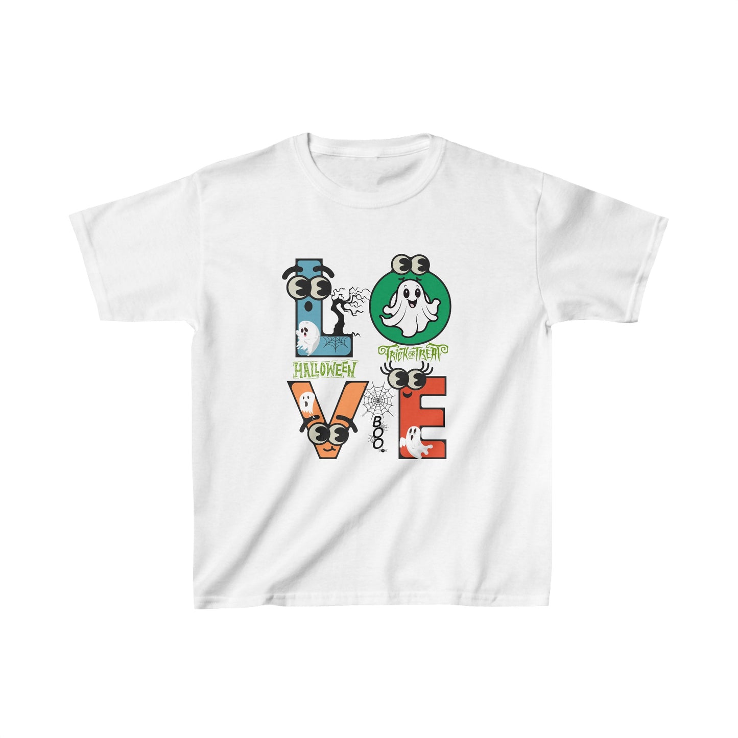 Love Happy Halloween Kids Shirt, Spooky Halloween Kids Heavy Cotton™ Tee, Spooky Season Kids Shirt, Spooky Vibes Shirt, Trick Or Treat Cotton T-Shirt.