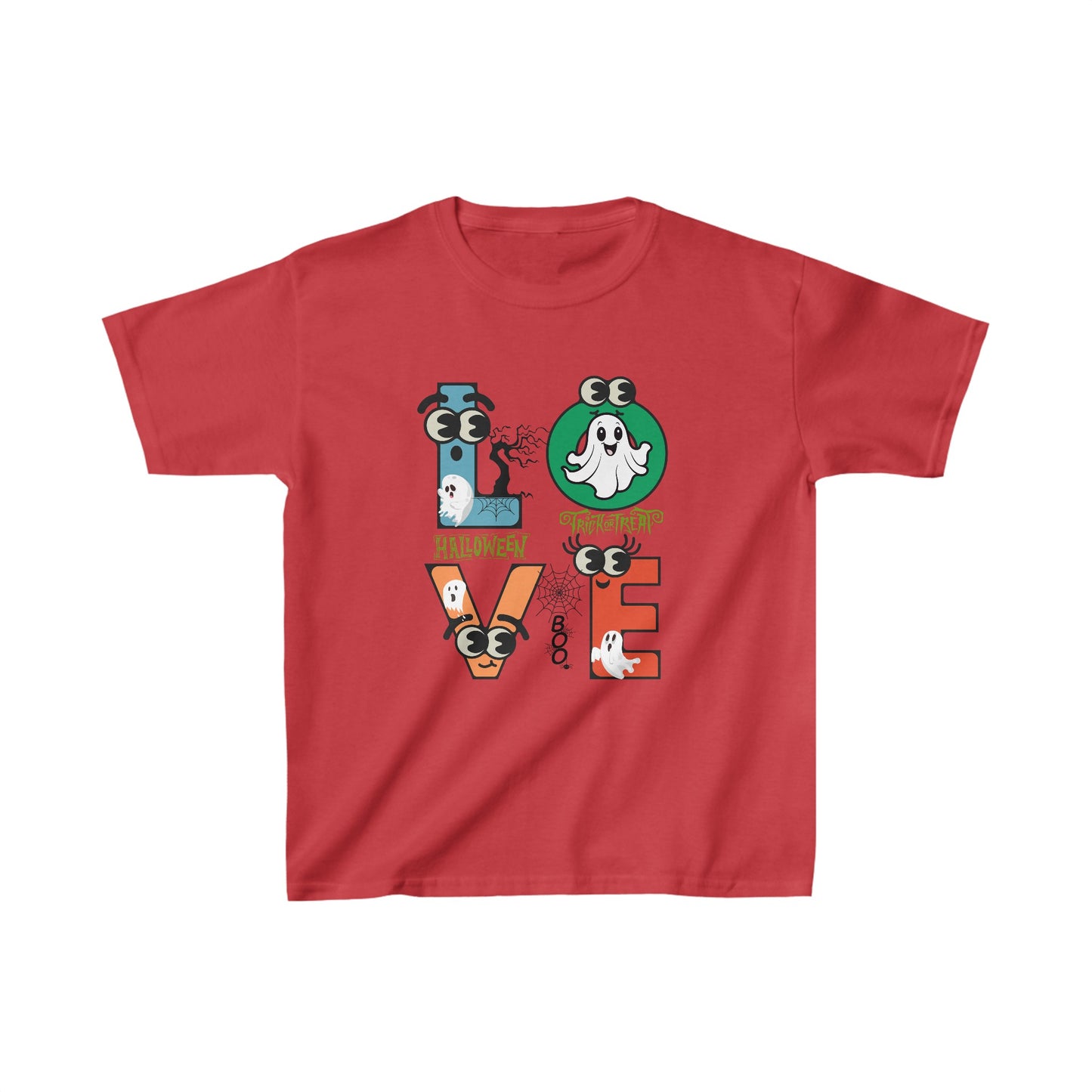 Love Happy Halloween Kids Shirt, Spooky Halloween Kids Heavy Cotton™ Tee, Spooky Season Kids Shirt, Spooky Vibes Shirt, Trick Or Treat Cotton T-Shirt.