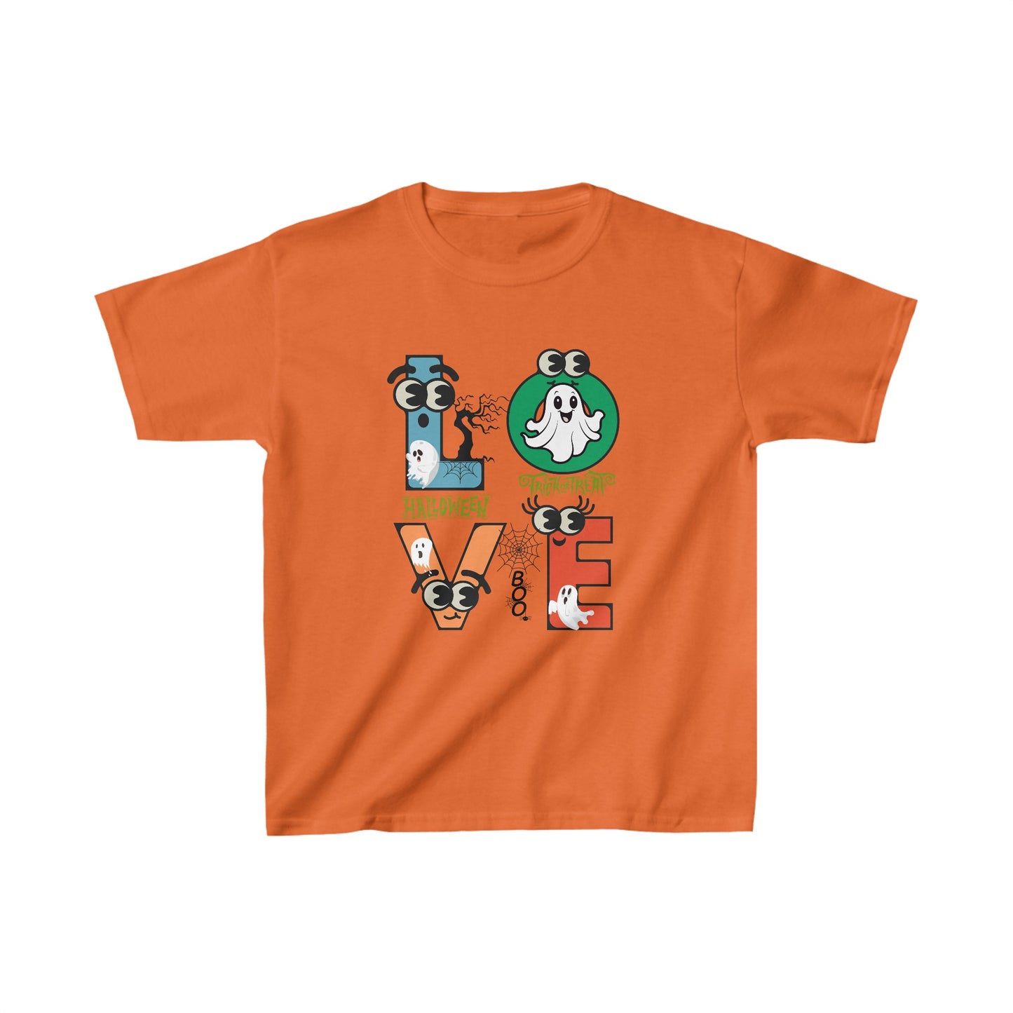 Love Happy Halloween Kids Shirt, Spooky Halloween Kids Heavy Cotton™ Tee, Spooky Season Kids Shirt, Spooky Vibes Shirt, Trick Or Treat Cotton T-Shirt.