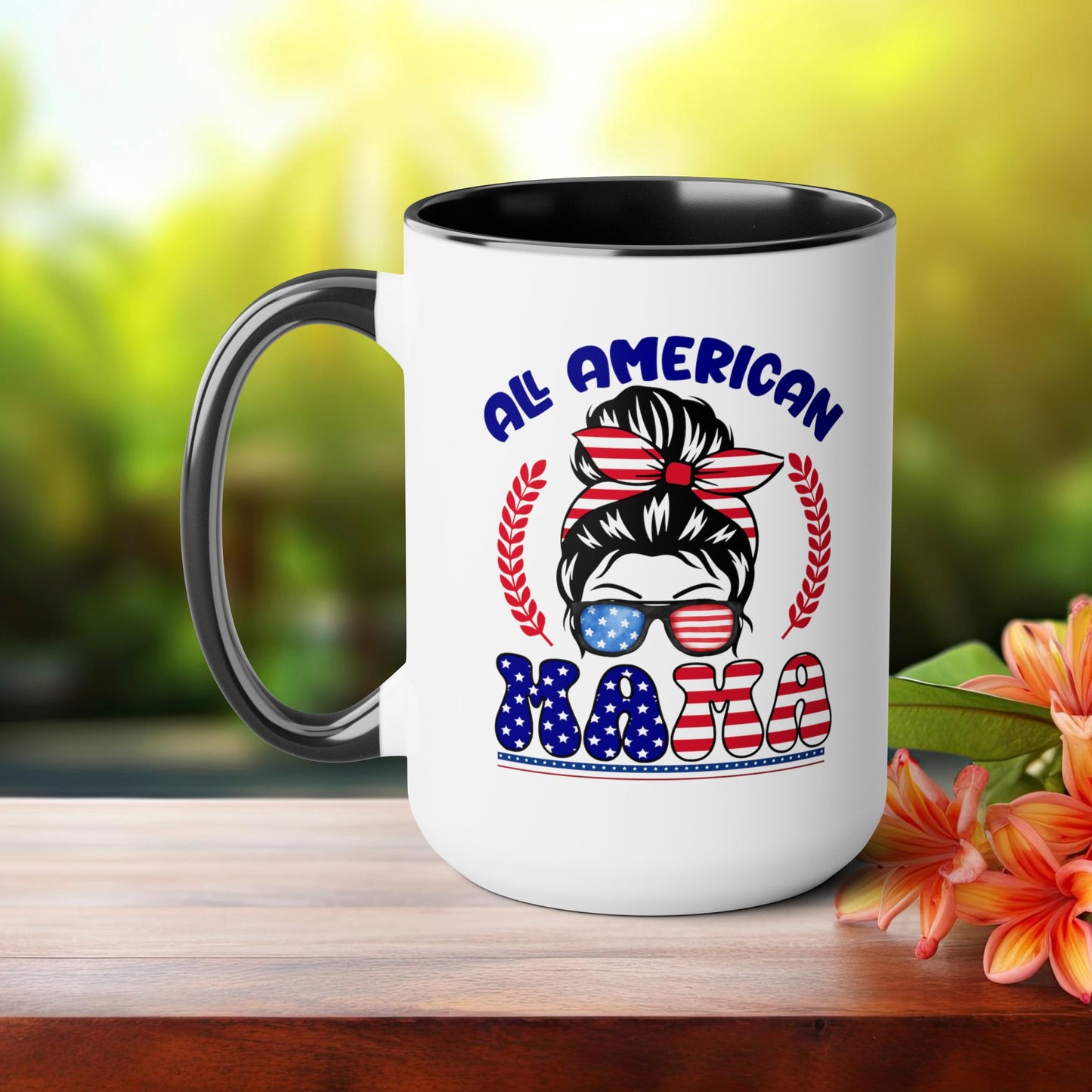 Happy 4th Of July Two -Tone Coffee Mug.15oz. God Bless America Coffee Mug. All American Mama Coffee Mug.