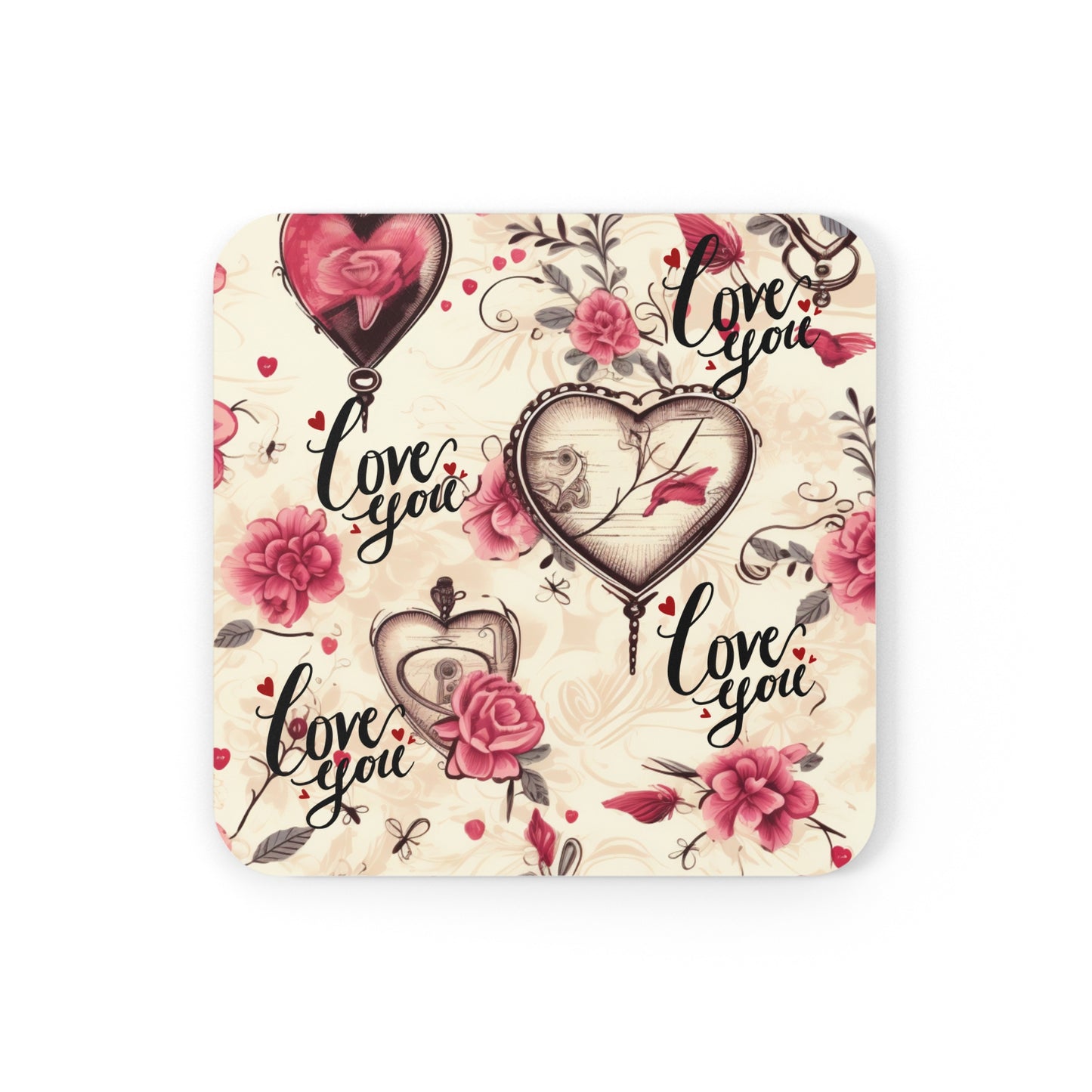 Happy Valentines Day Corkwood Coaster Set