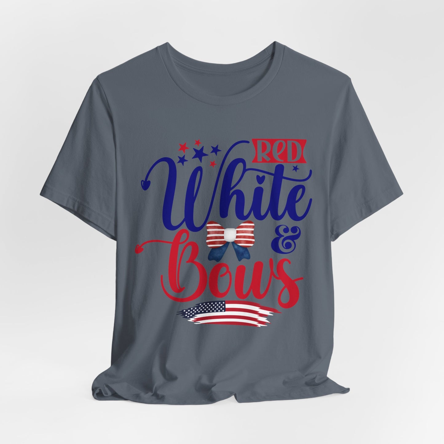 4th of July T-Shirt, Red White & Bows T-Shirt, Fourth of July unisex jersey short sleeve.