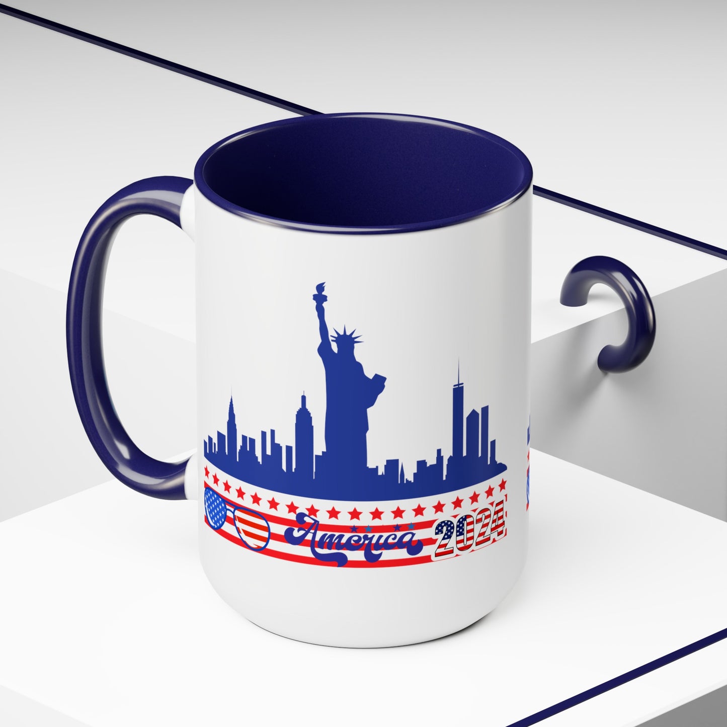 Happy 4th Of July Two -Tone Coffee Mug.15oz. God Bless America Coffee Mug. America 2024 Coffee Mug.