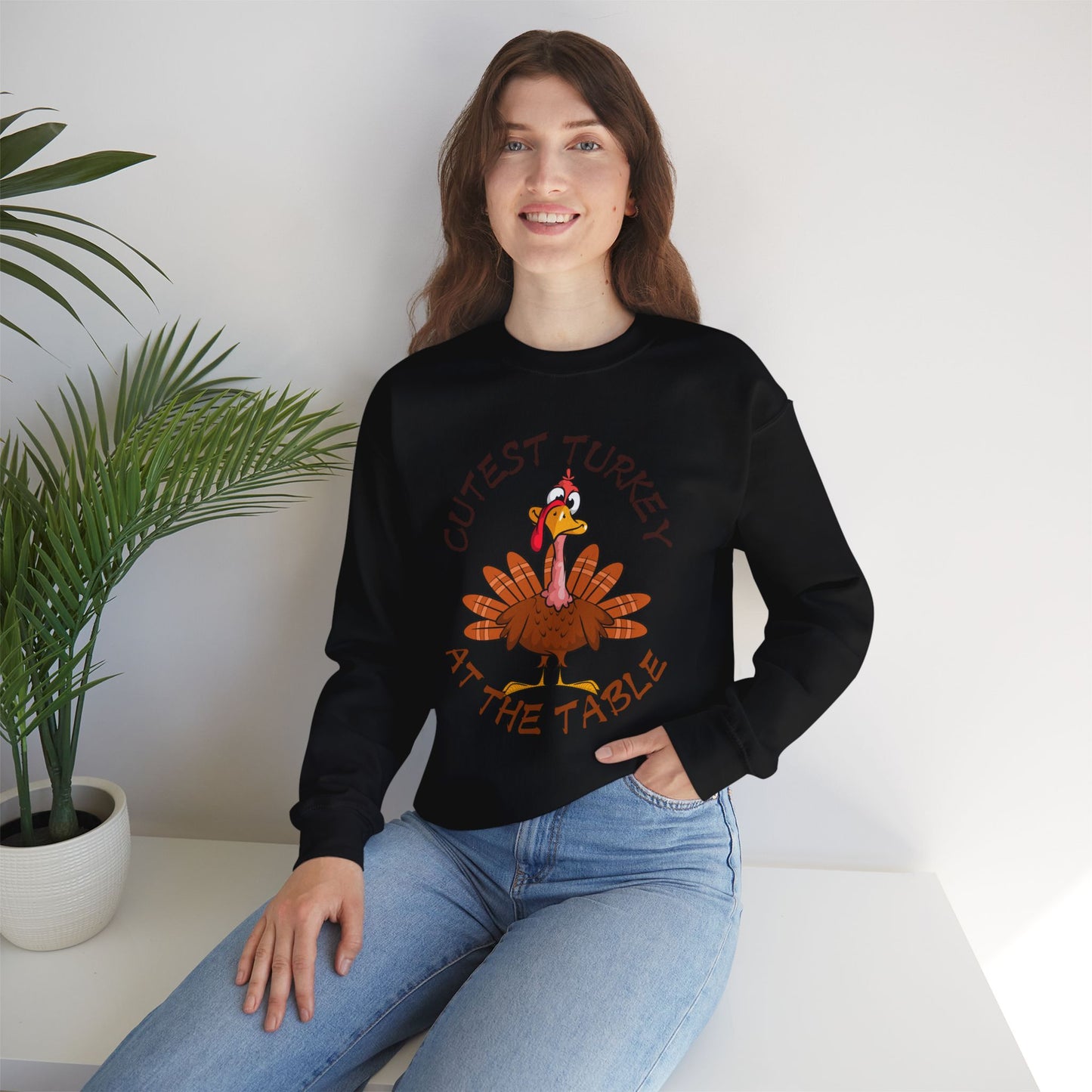 Cutest Turkey at The table Sweatshirt, HappyThanksgiving Sweatshirt - Unisex Heavy Blend, Happy Thanksgiving2024 Sweatshirt, Thanksgiving Gift, Festive Sweatshirt.