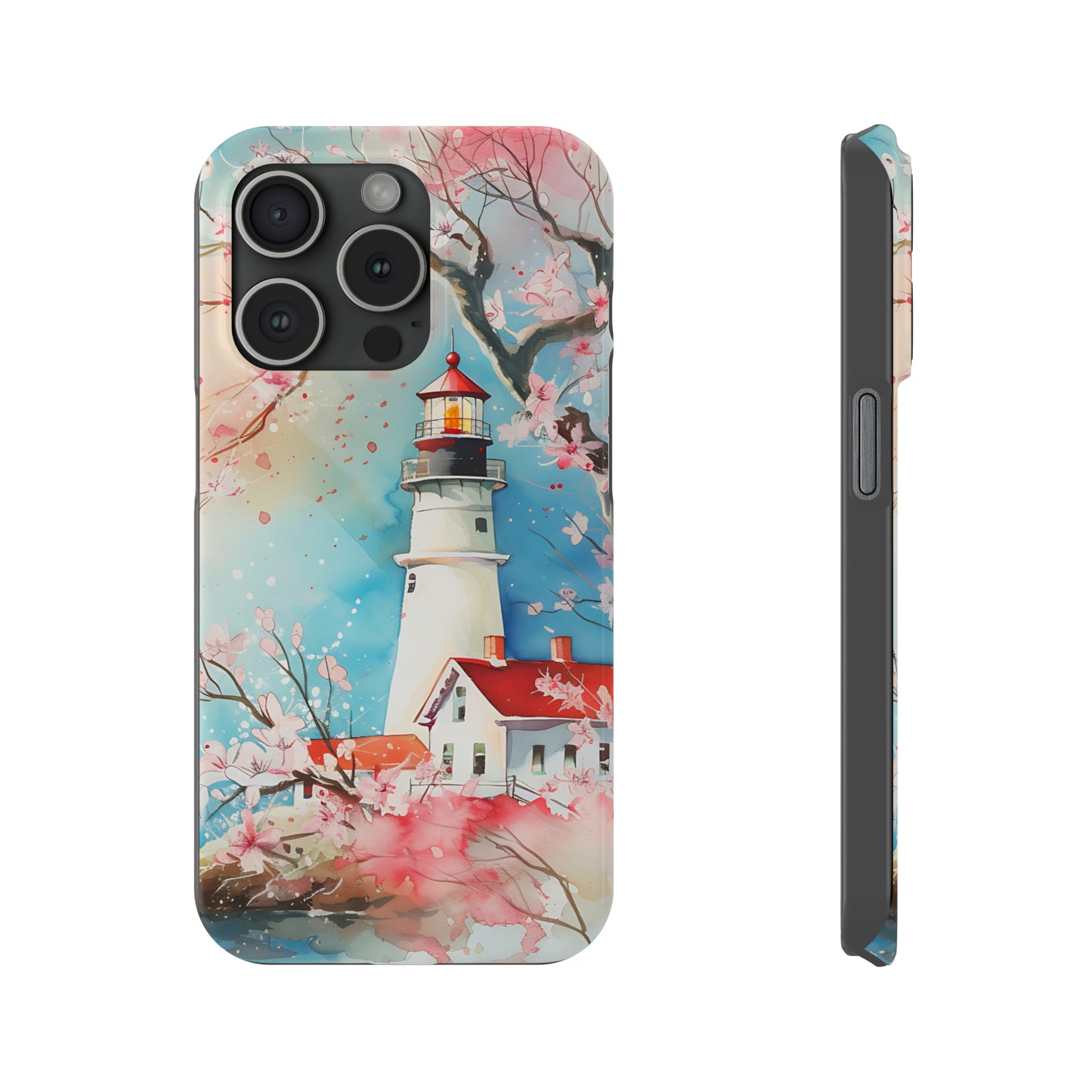 Watercolor Spring Lighthouse iPhone 15 Phone Cases