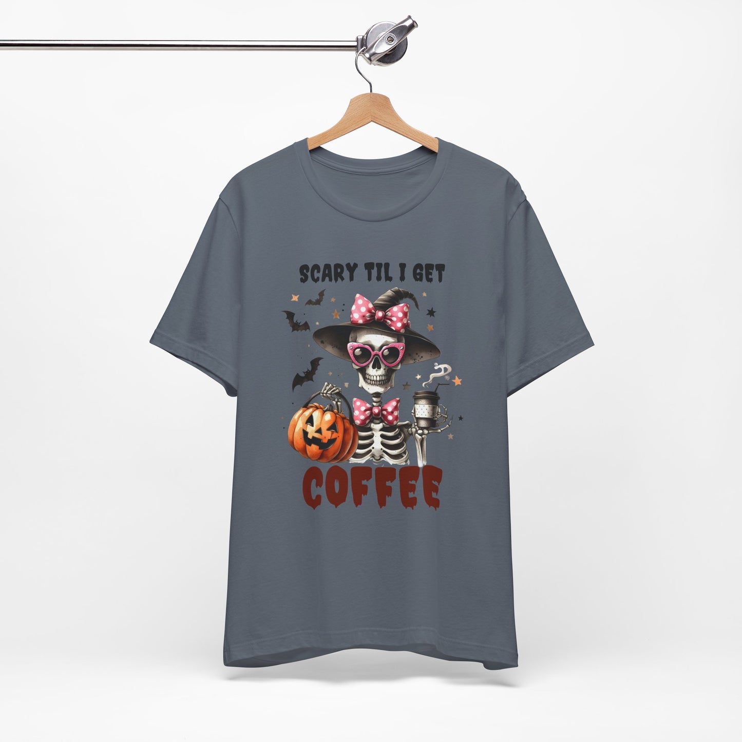 Scary Til I Get Coffee Halloween T-shirt, Happy Halloween T-shirt, Trick Or Treat T-shirt, Halloween T-shirt, Cool Halloween T-shirt, Spooky T-shirt,