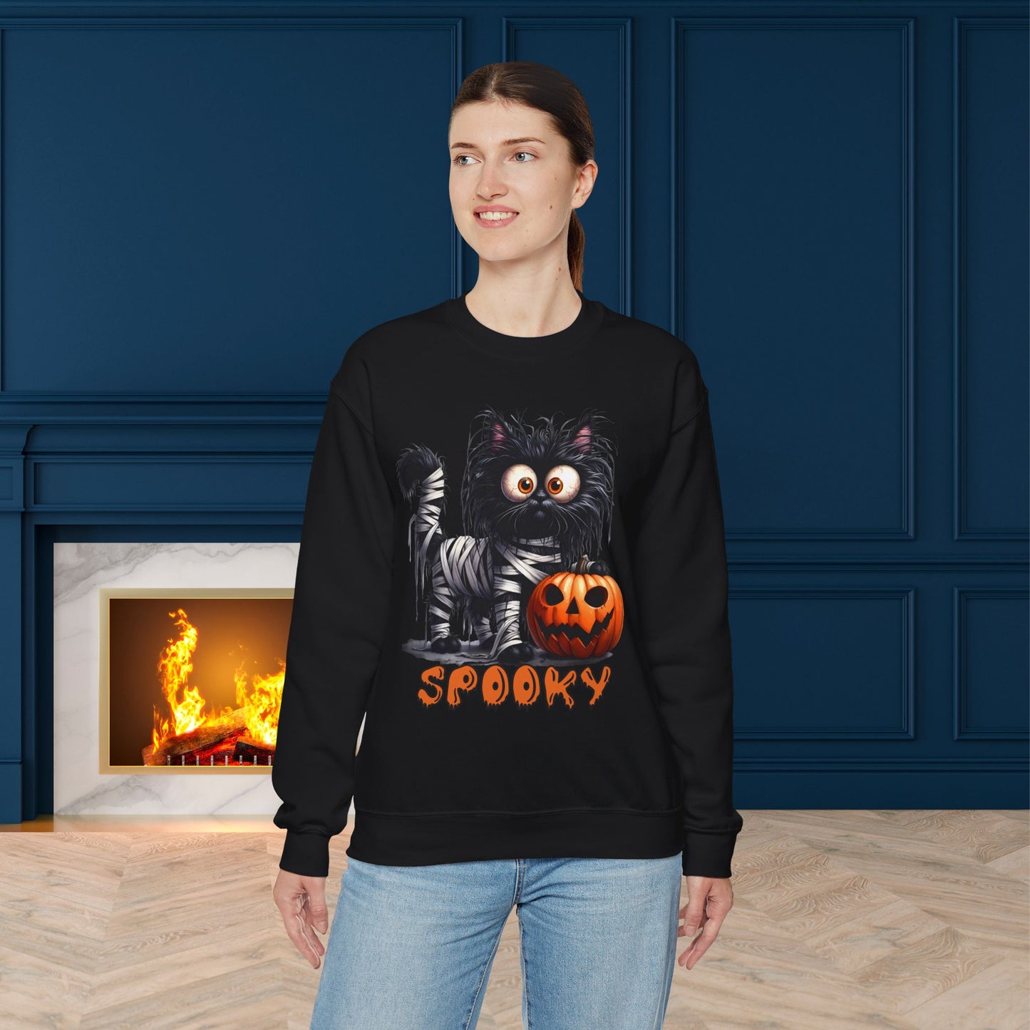 Spooky Cat Halloween Sweatshirt - Unisex Heavy Blend Crewneck, halloween sweatshirt, cute spooky cat sweatshirt.