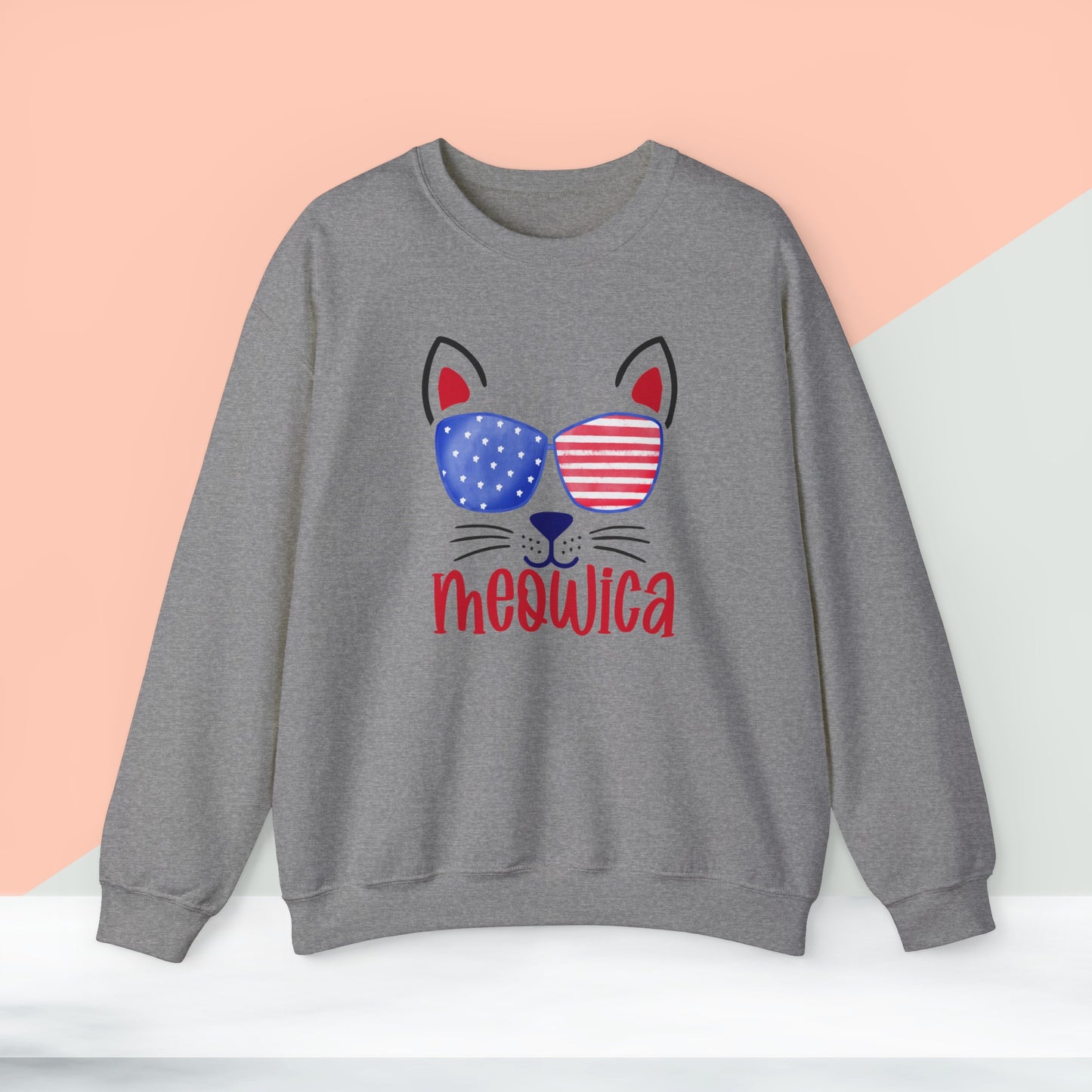 Happy 4th Of July Sweatshirt, Meowica Sweatshirt, Fourth of July unisex heavy blend crewneck sweatshirt.