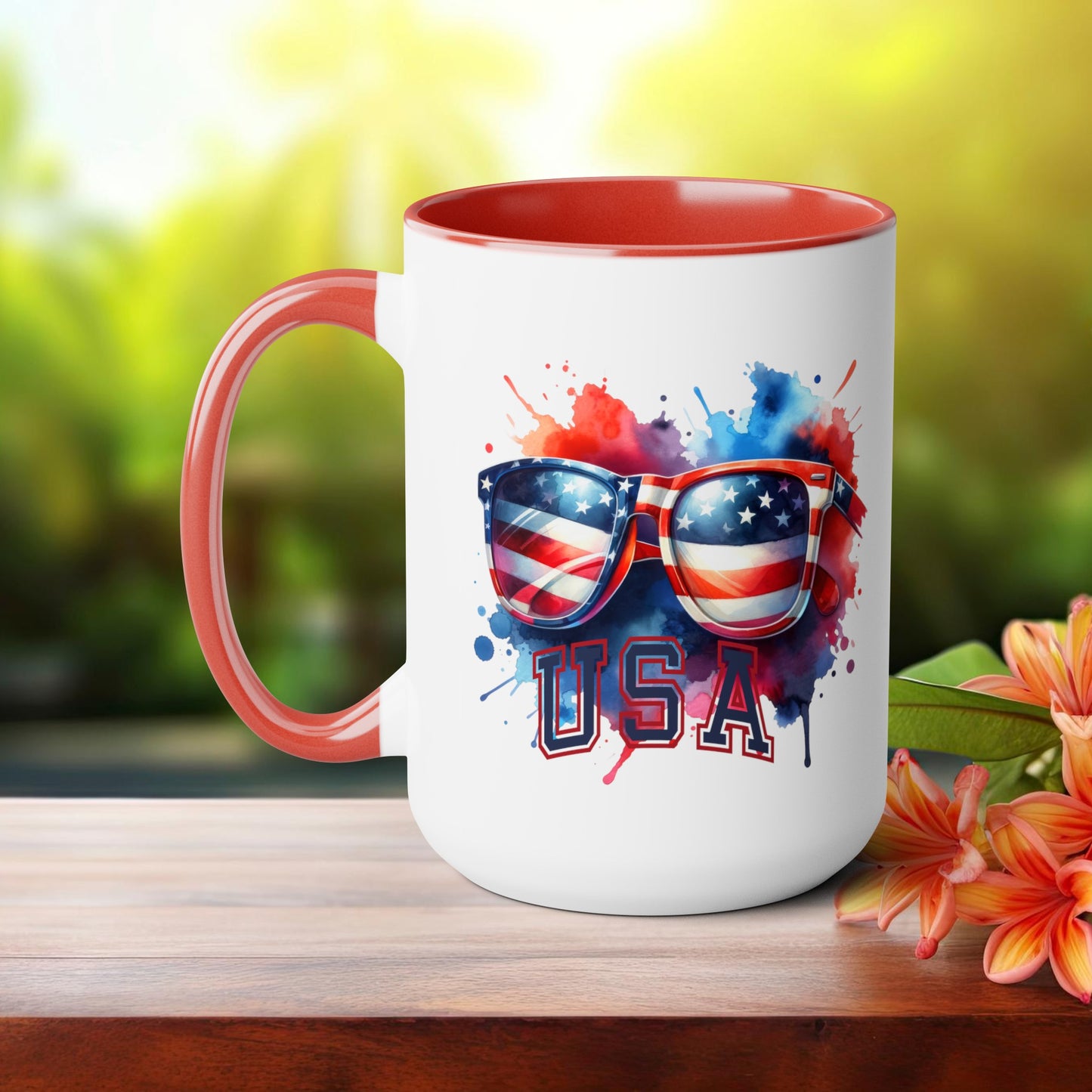 Happy 4th Of July Two -Tone Coffee Mug.15oz. God Bless America Coffee Mug. USA Coffee Mug.