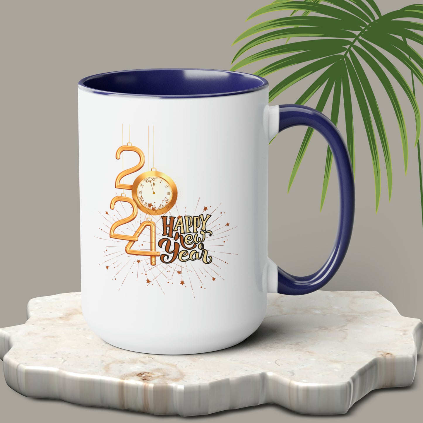 Happy New Year Two-Tone Coffee Mugs, 15oz