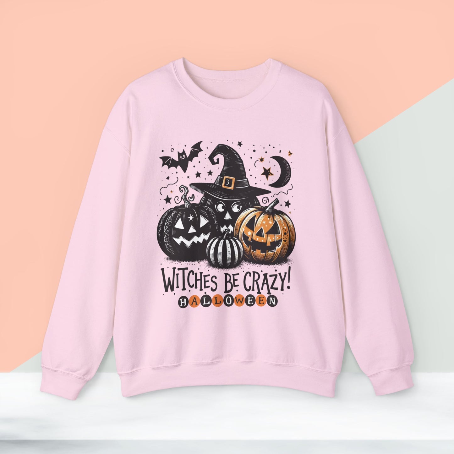 Witches be crazy sweatshirt, happy halloween sweatshirt - Unisex Heavy Blend Crewneck, halloween sweatshirt, cute spooky cat sweatshirt.