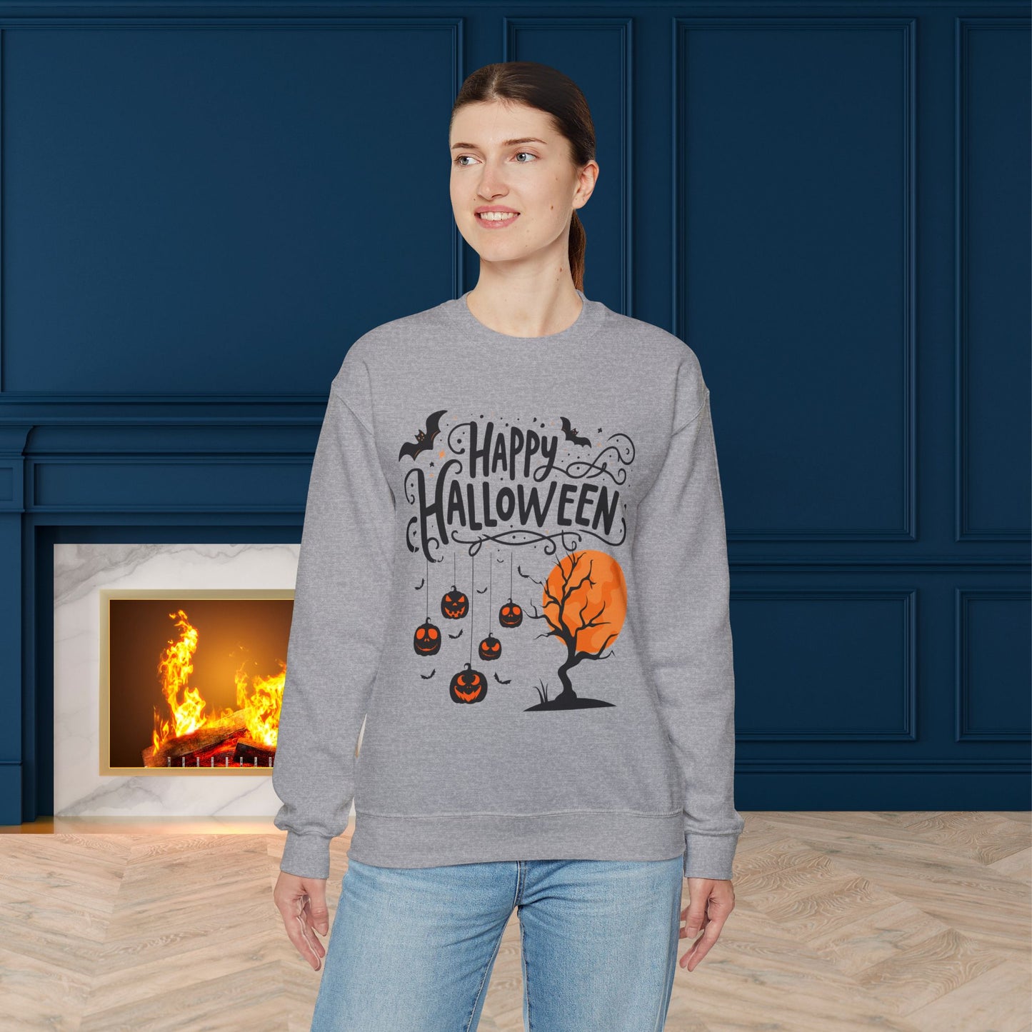 Happy halloween Sweatshirt - Unisex Heavy Blend Crewneck, halloween sweatshirt, cute spooky cat sweatshirt.