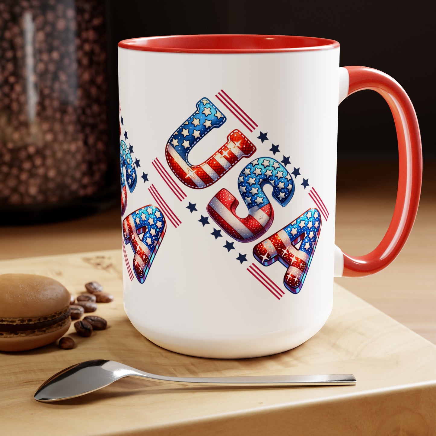 Happy 4th Of July Two -Tone Coffee Mug.15oz. God Bless America Coffee Mug. USA Coffee Mug.