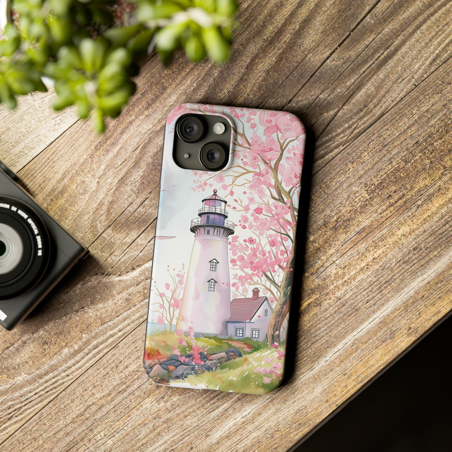 Watercolor Spring Lighthouse iPhone 15 Phone Cases