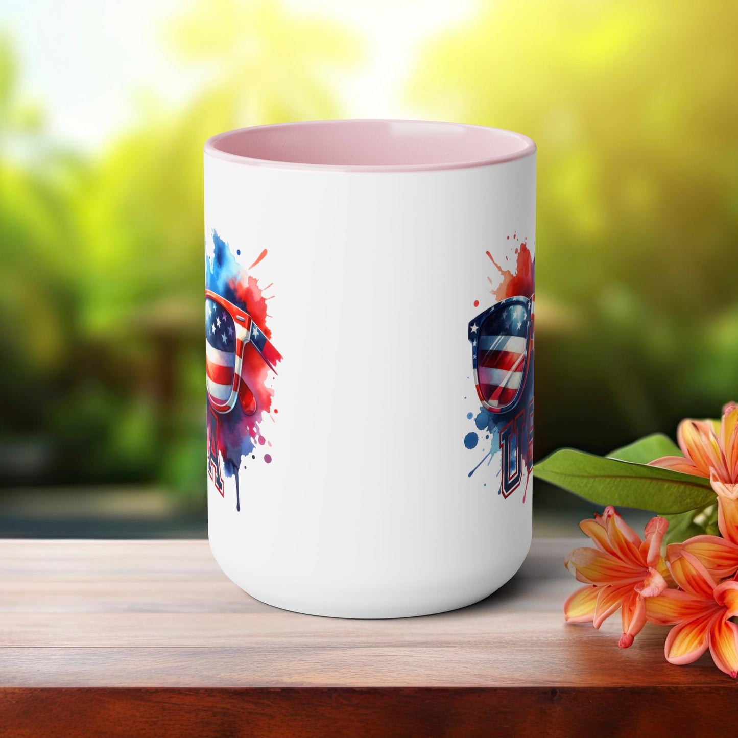 Happy 4th Of July Two -Tone Coffee Mug.15oz. God Bless America Coffee Mug. USA Coffee Mug.