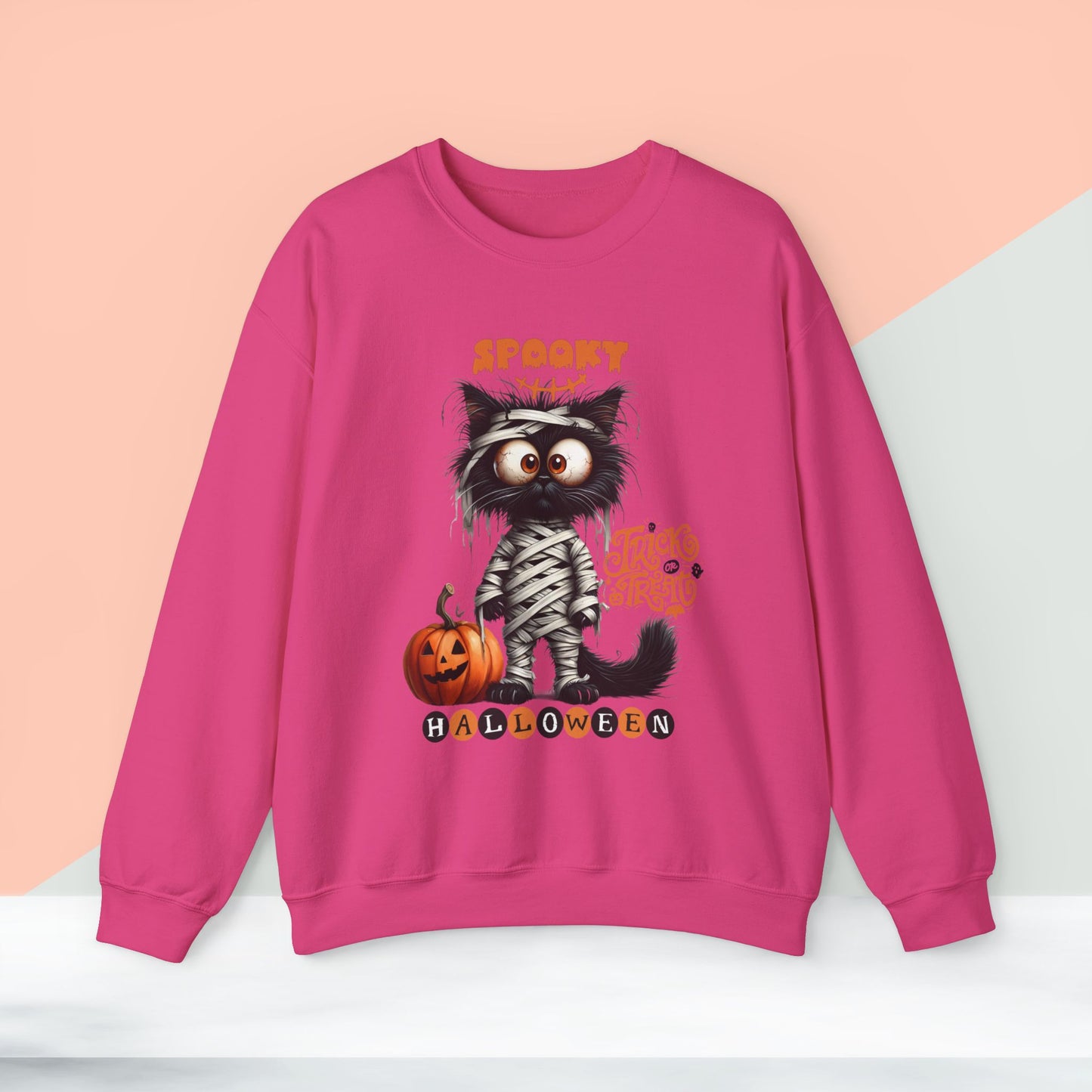 Spooky Halloween Cat Sweatshirt, Happy Halloween Sweatshirt - Unisex Heavy Blend Crewneck, Halloween Sweatshirt, Cute Spooky Ghost sweatshirt.