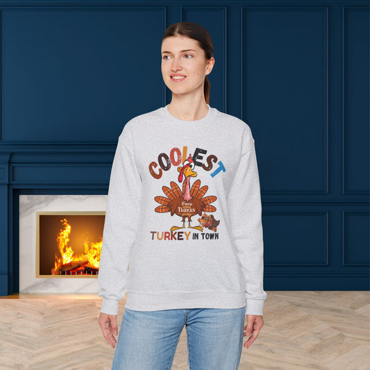 Coolest Turkey in Town Sweatshirt, HappyThanksgiving Sweatshirt - Unisex Heavy Blend, Happy Thanksgiving2024 Sweatshirt, Thanksgiving Gift, Festive Sweatshirt.