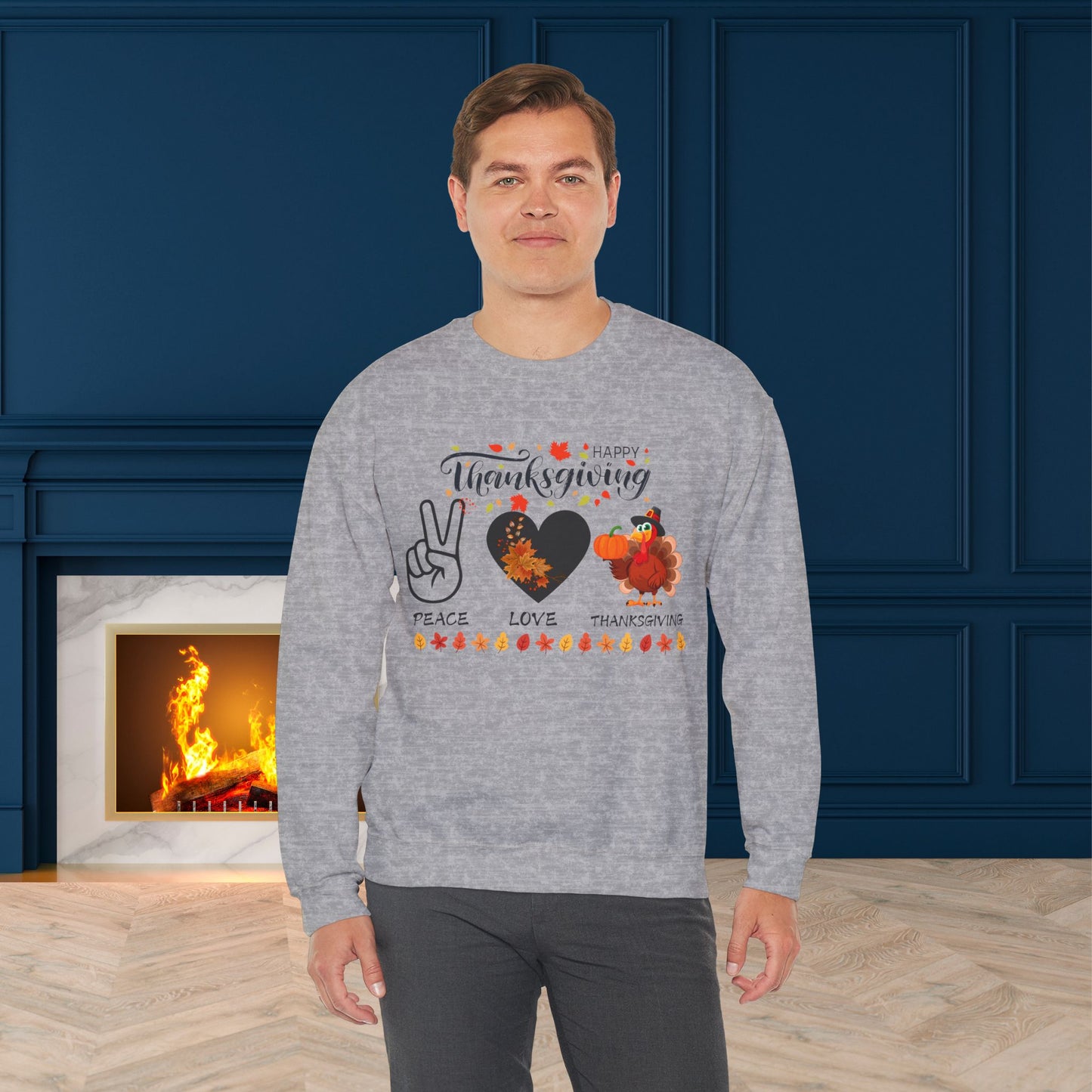 Peace,Love,Thanksgiving Sweatshirt, HappyThanksgiving Sweatshirt - Unisex Heavy Blend, Happy Thanksgiving2024 Sweatshirt, Thanksgiving Gift, Festive Sweatshirt.