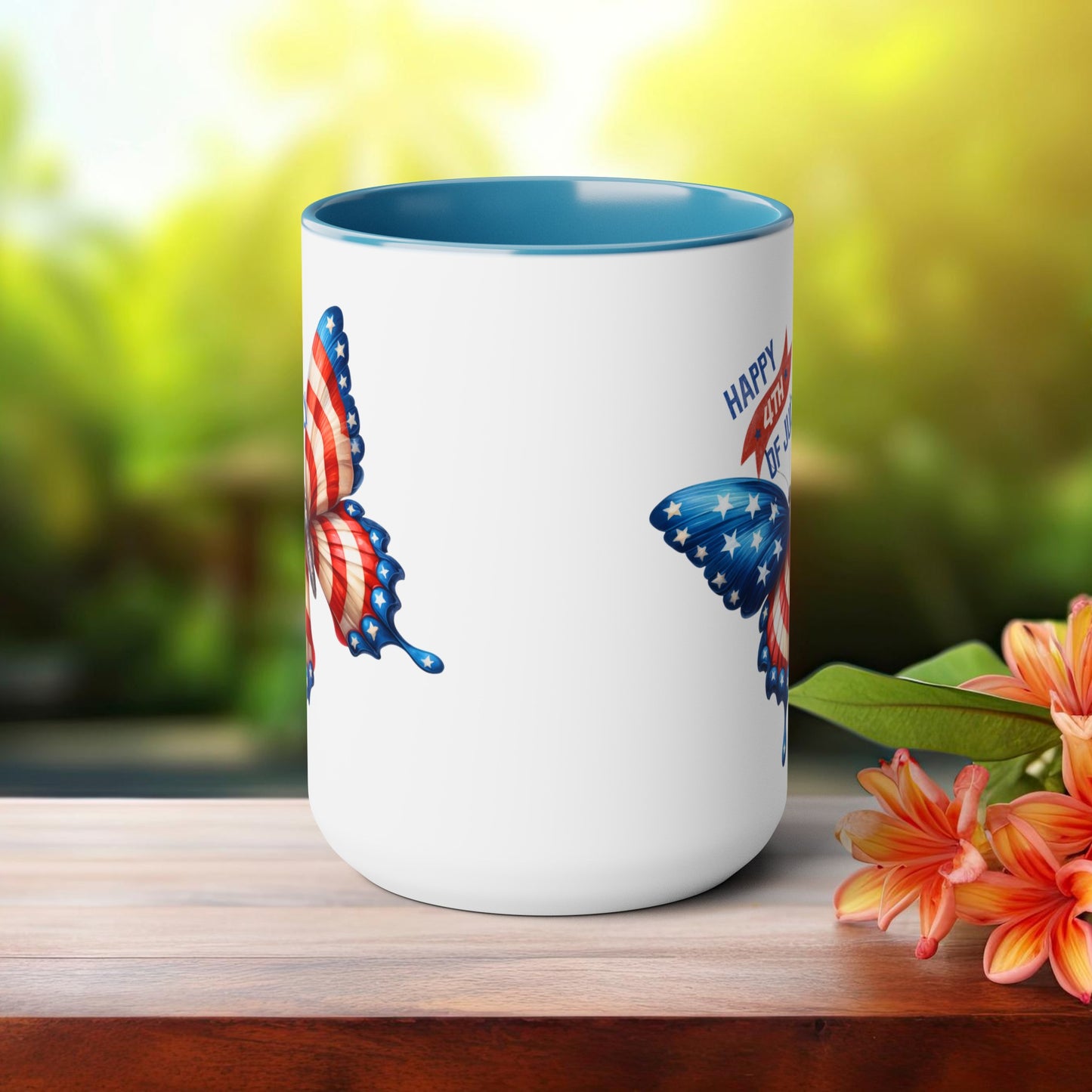 Happy 4th Of July Two -Tone Coffee Mug.15oz. God Bless America Coffee Mug. USA Coffee Mug.