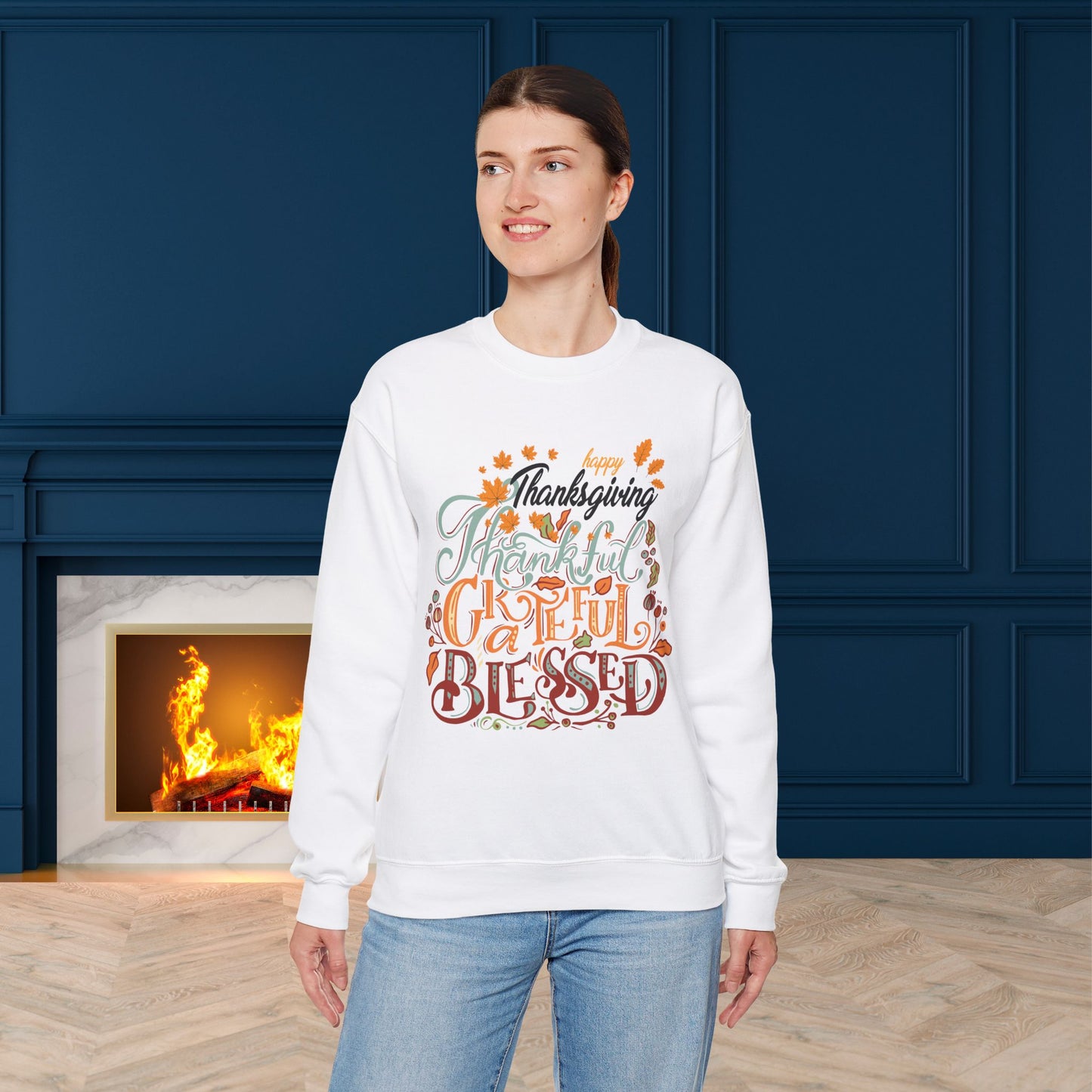 Thankful Grateful Blessed Sweatshirt, HappyThanksgiving Sweatshirt - Unisex Heavy Blend, Happy Thanksgiving2024 Sweatshirt, Thanksgiving Gift, Festive Sweatshirt.