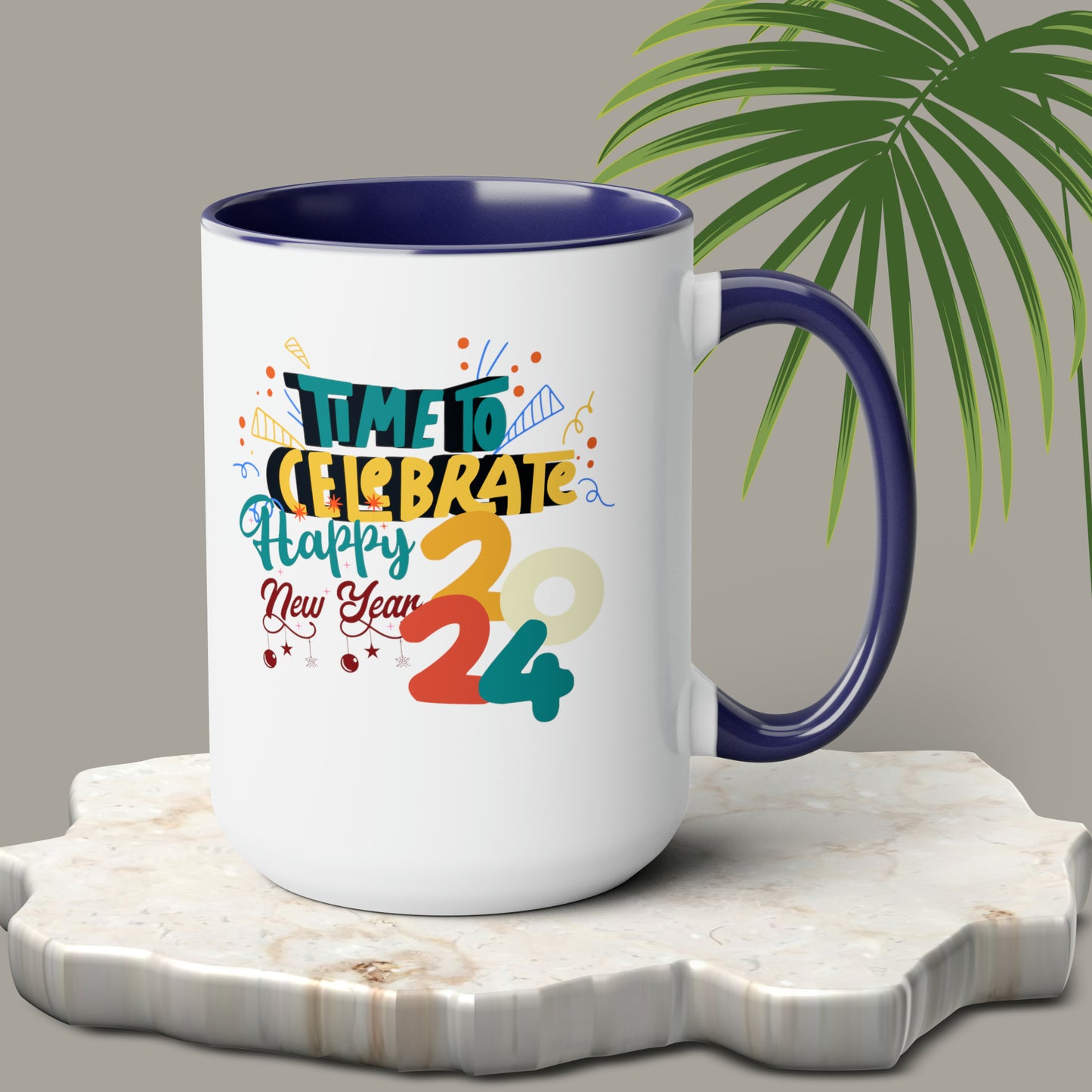 Happy New Year Two-Tone Coffee Mugs, 15oz