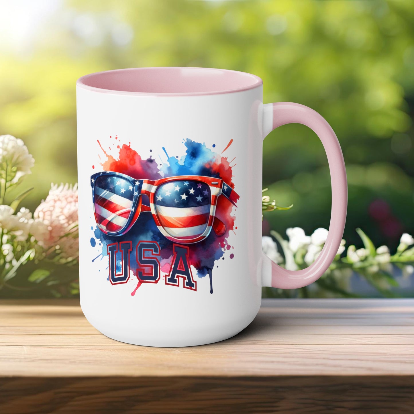 Happy 4th Of July Two -Tone Coffee Mug.15oz. God Bless America Coffee Mug. USA Coffee Mug.