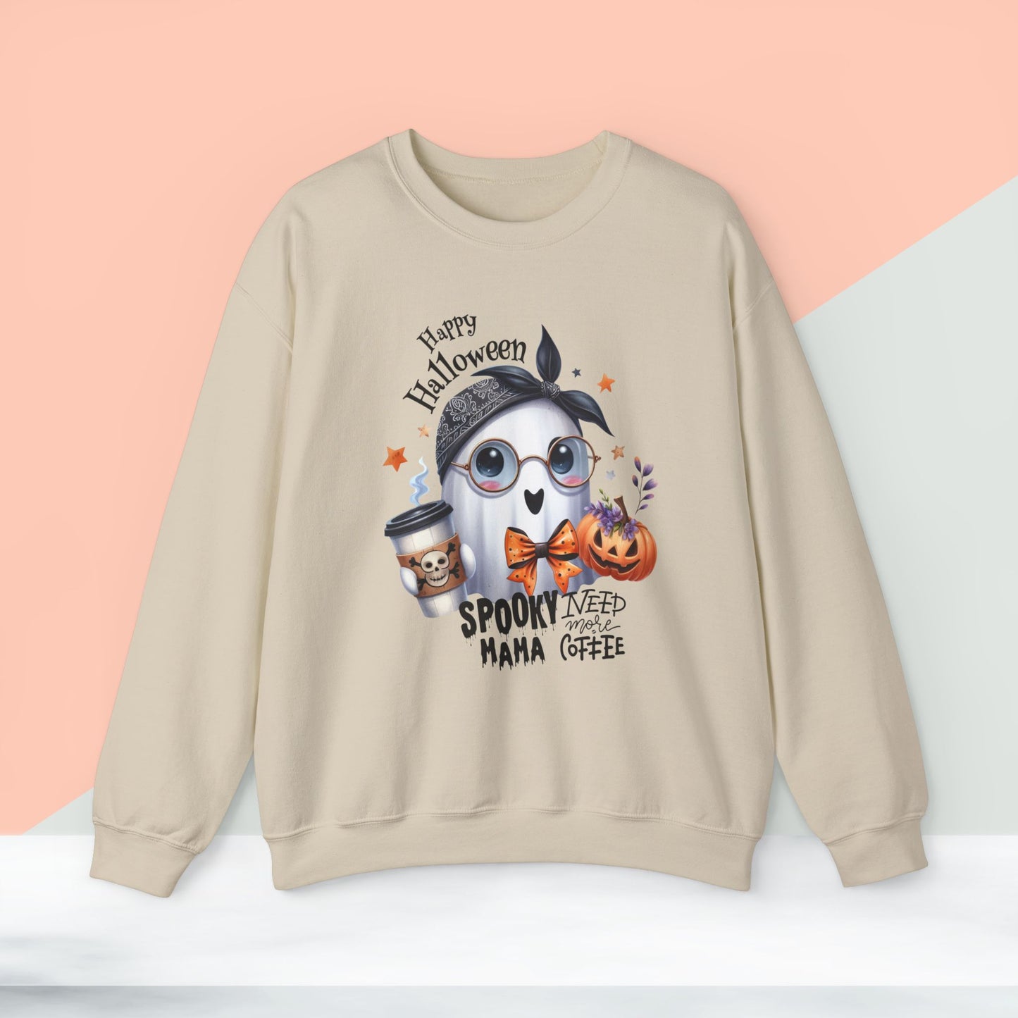 Spooky Mama Halloween Ghost Sweatshirt, Happy Halloween Sweatshirt - Unisex Heavy Blend Crewneck, Halloween Sweatshirt, Cute Spooky Ghost sweatshirt.