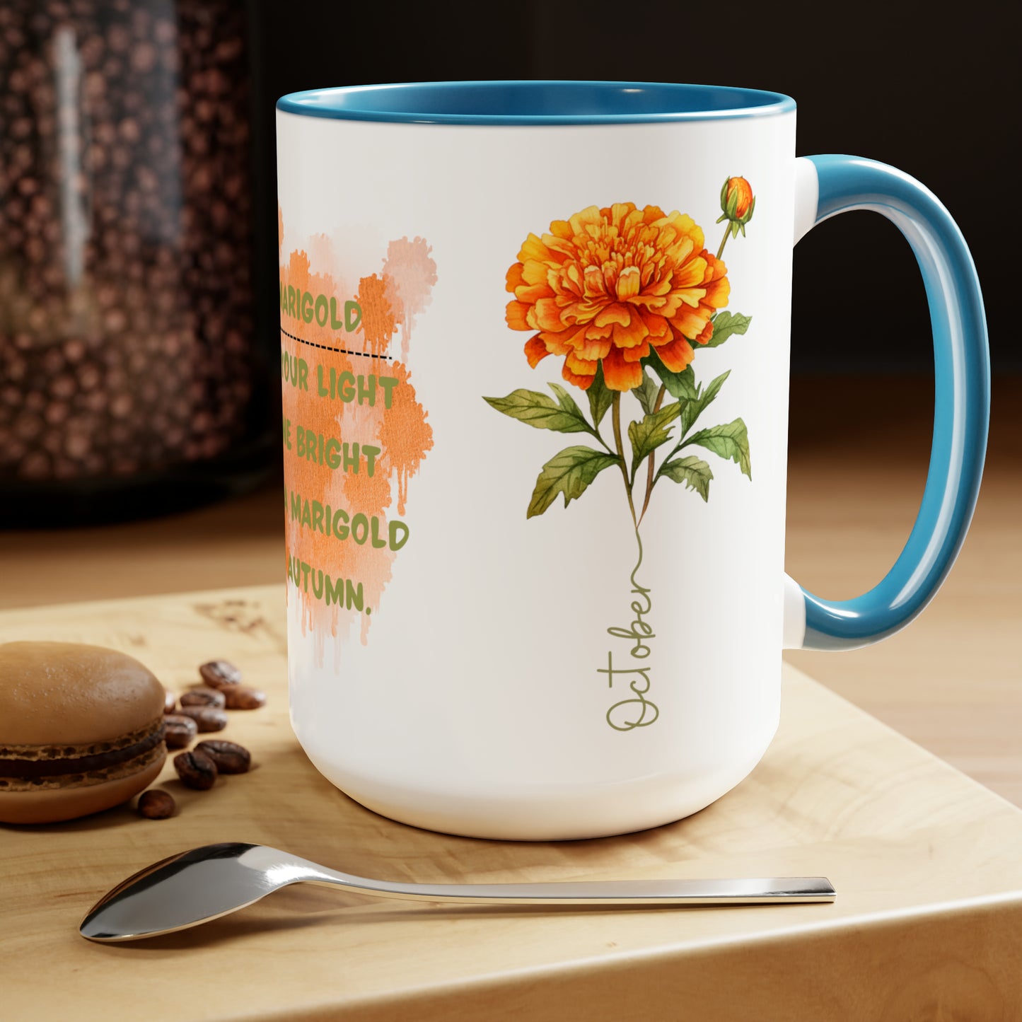 October Birth Month Flower Two-Tone Coffee Mugs, 15oz, Birthday Gift For Her.