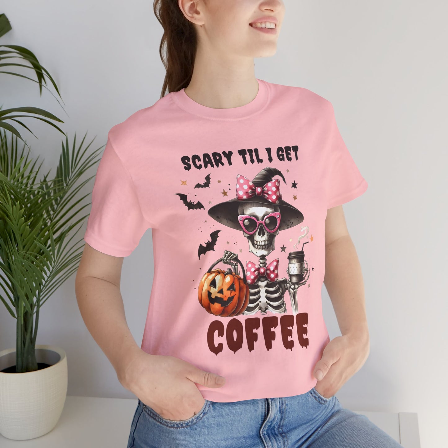 Scary Til I Get Coffee Halloween T-shirt, Happy Halloween T-shirt, Trick Or Treat T-shirt, Halloween T-shirt, Cool Halloween T-shirt, Spooky T-shirt,