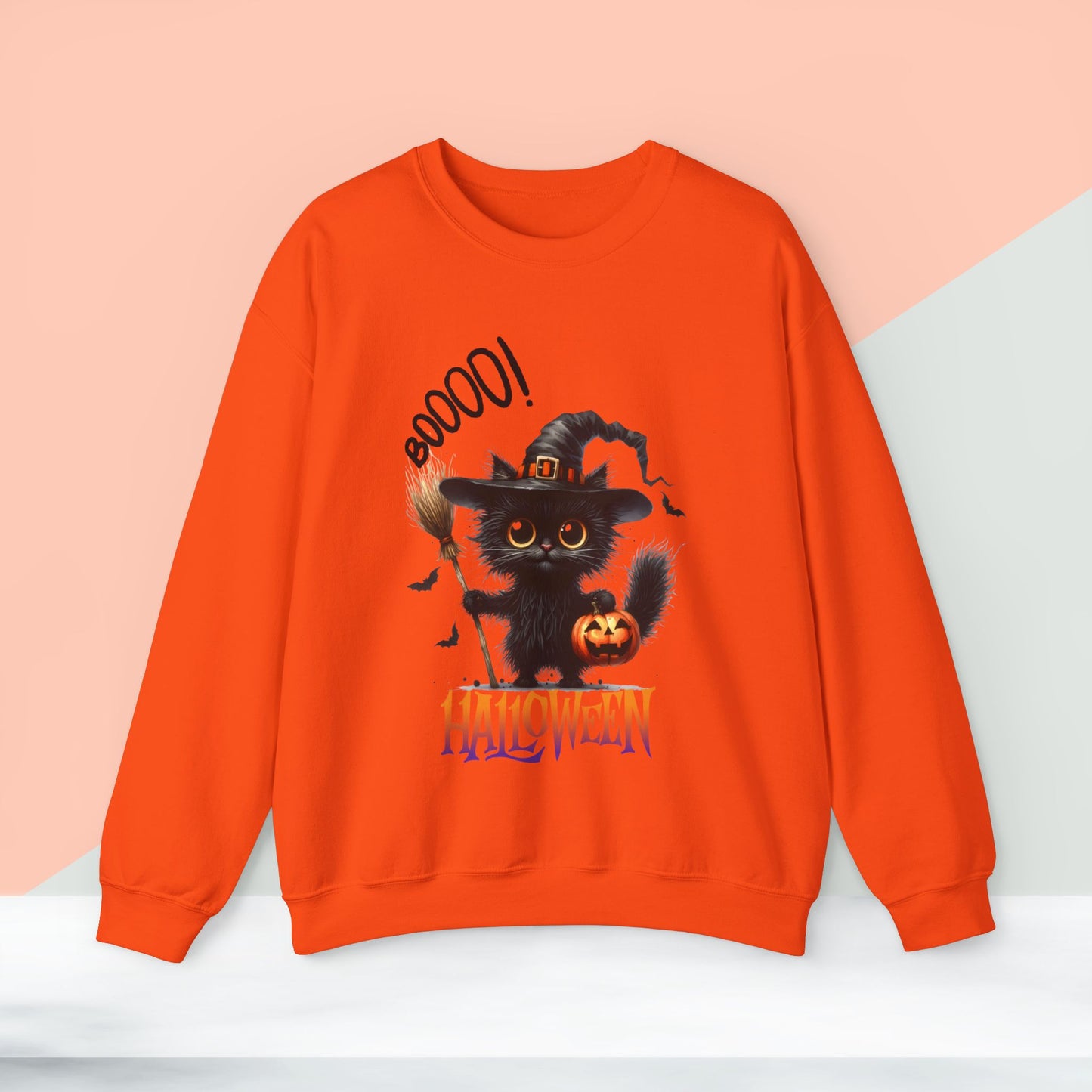 Spooky Cat Halloween Sweatshirt - Unisex Heavy Blend Crewneck, halloween sweatshirt, cute spooky cat sweatshirt.