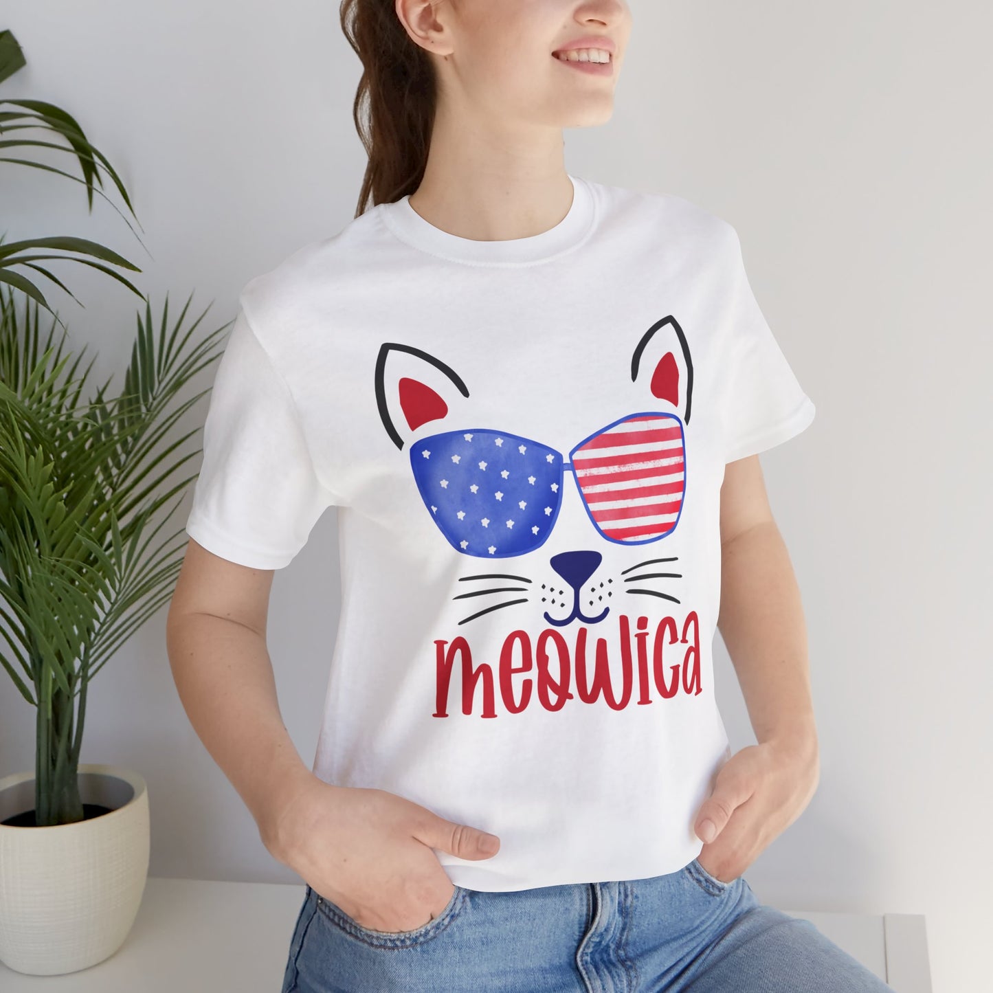 4th of July T-Shirt, Meowica T-shirt,  Fourth of July unisex jersey short sleeve.