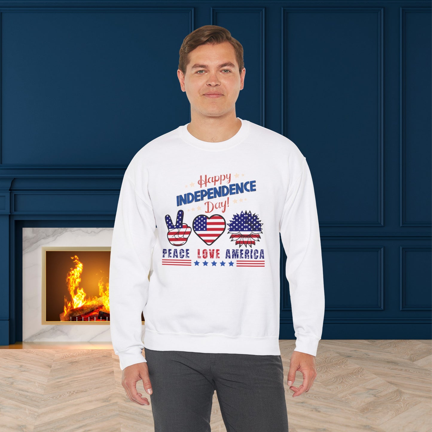 Happy 4th Of July Sweatshirt, Peace Love America Sweatshirt, Fourth of July unisex heavy blend crewneck sweatshirt.