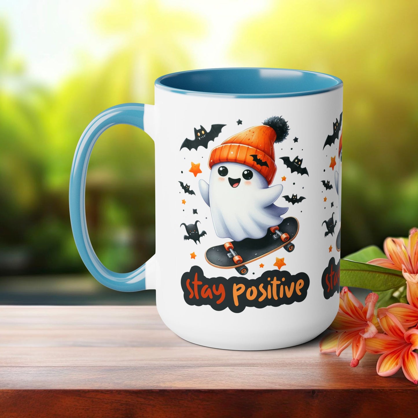 Stay Positive Halloween Coffee Mug,  Let's Go Halloween Coffee Mug, Trick or Treat Halloween Coffee Mug, Cute Skeleton Coffee Mug, Spooky Season Halloween Coffee Mug.