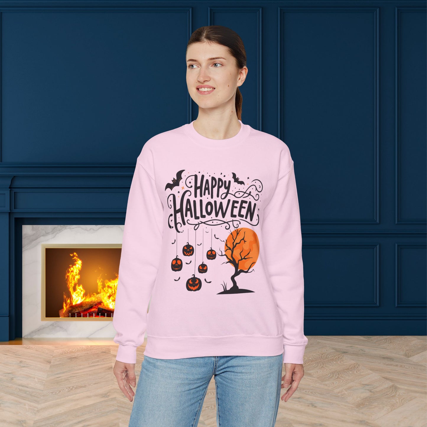 Happy halloween Sweatshirt - Unisex Heavy Blend Crewneck, halloween sweatshirt, cute spooky cat sweatshirt.