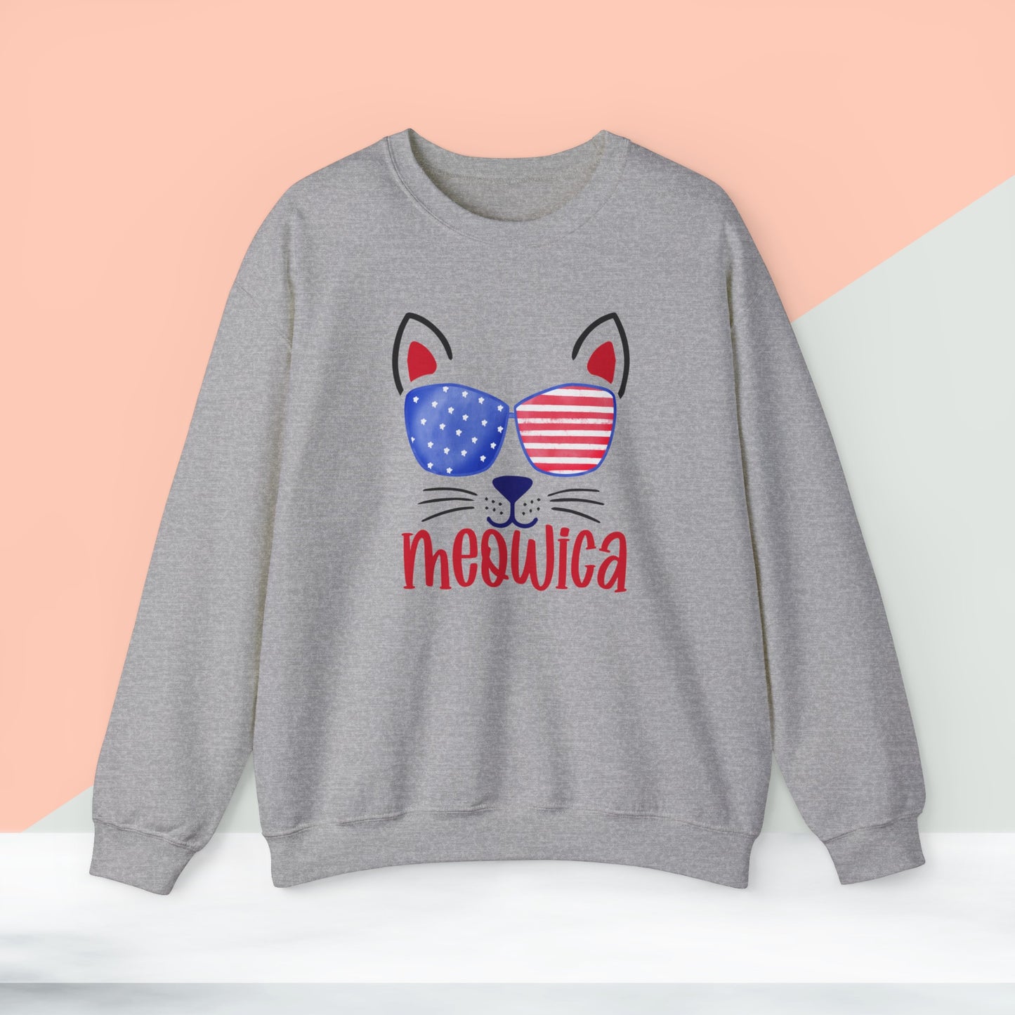 Happy 4th Of July Sweatshirt, Meowica Sweatshirt, Fourth of July unisex heavy blend crewneck sweatshirt.