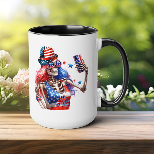 Happy 4th Of July Two -Tone Coffee Mug.15oz. God Bless America Coffee Mug. USA Coffee Mug.