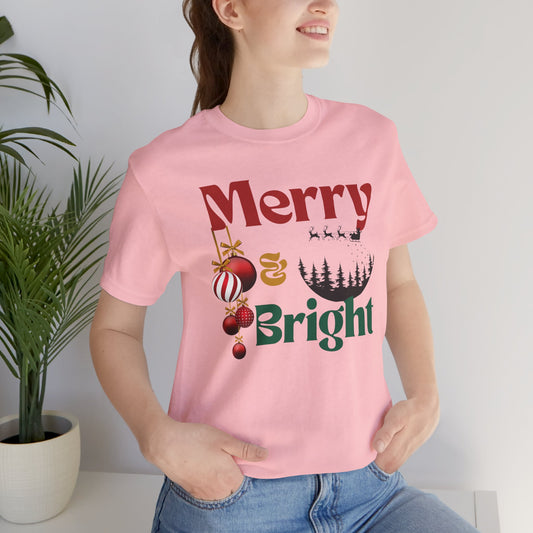 merry & Bright Unisex Tee, Christmas Shirt, Christmas Outfit, Merry Christmas T-shirt, Merry Christmas 2024 T-shirt, Christmas Gift, Family Holiday Outfit.