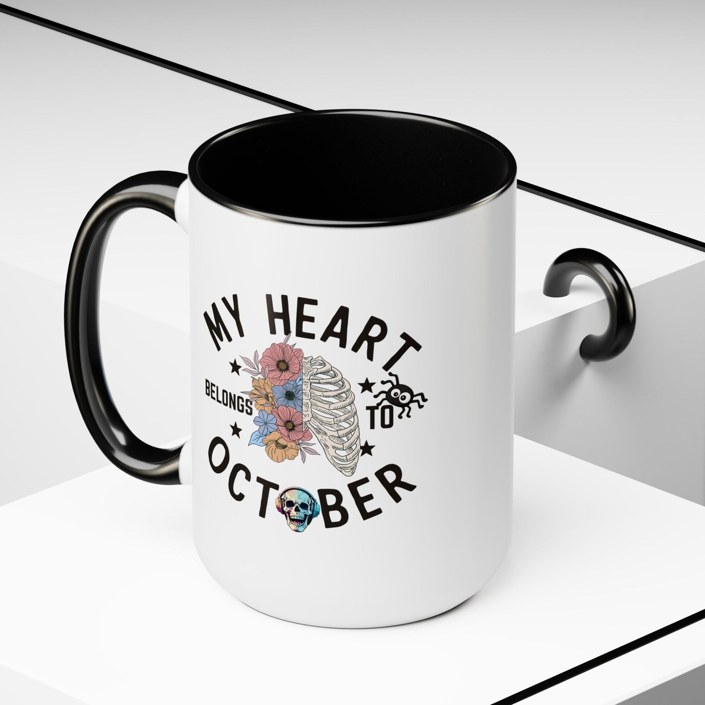 My Heart Belongs To October Halloween Coffee Mug,  Let's Go Halloween Coffee Mug, Trick or Treat Halloween Coffee Mug, Cute Skeleton Coffee Mug, Spooky Season Halloween Coffee Mug.