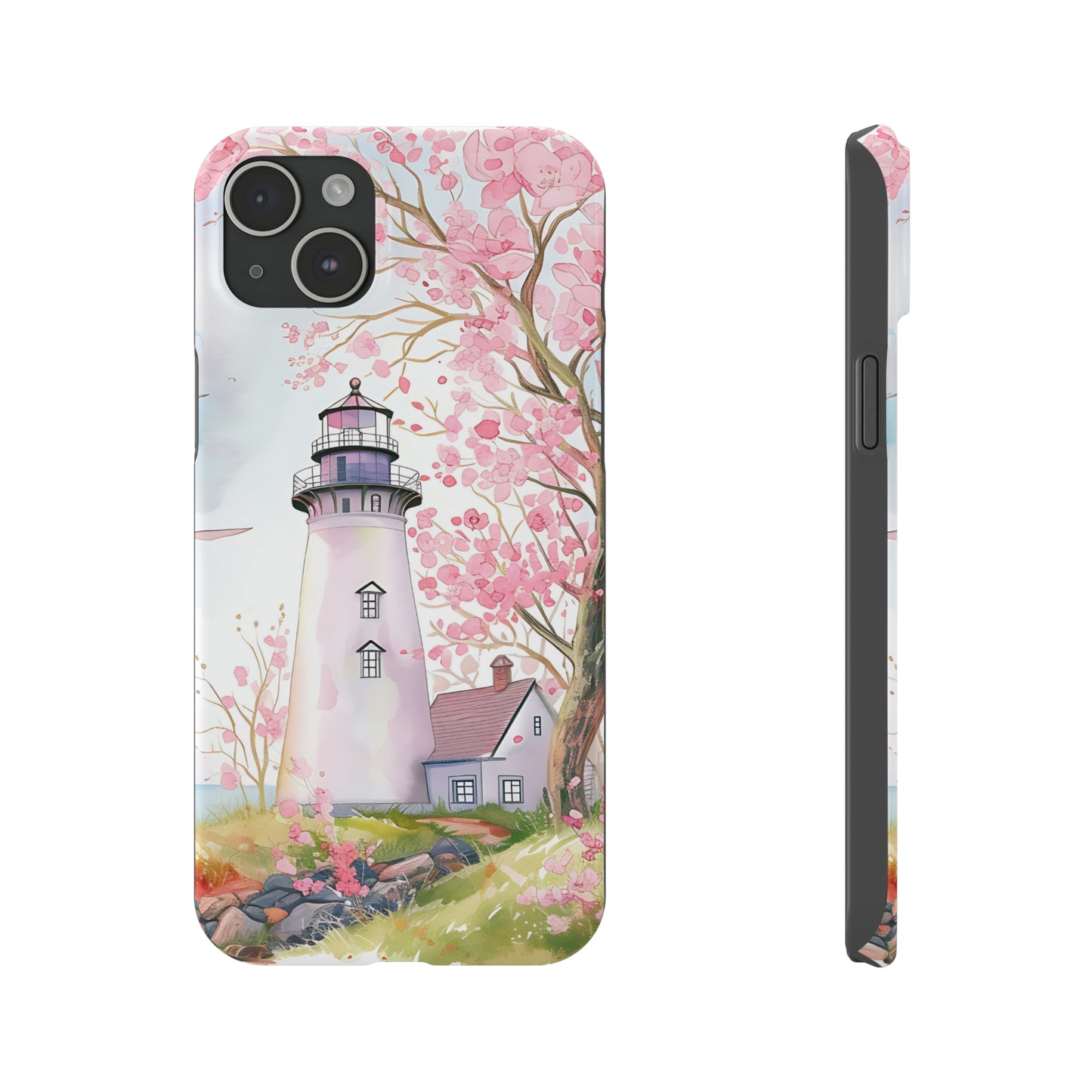 Watercolor Spring Lighthouse iPhone 15 Phone Cases