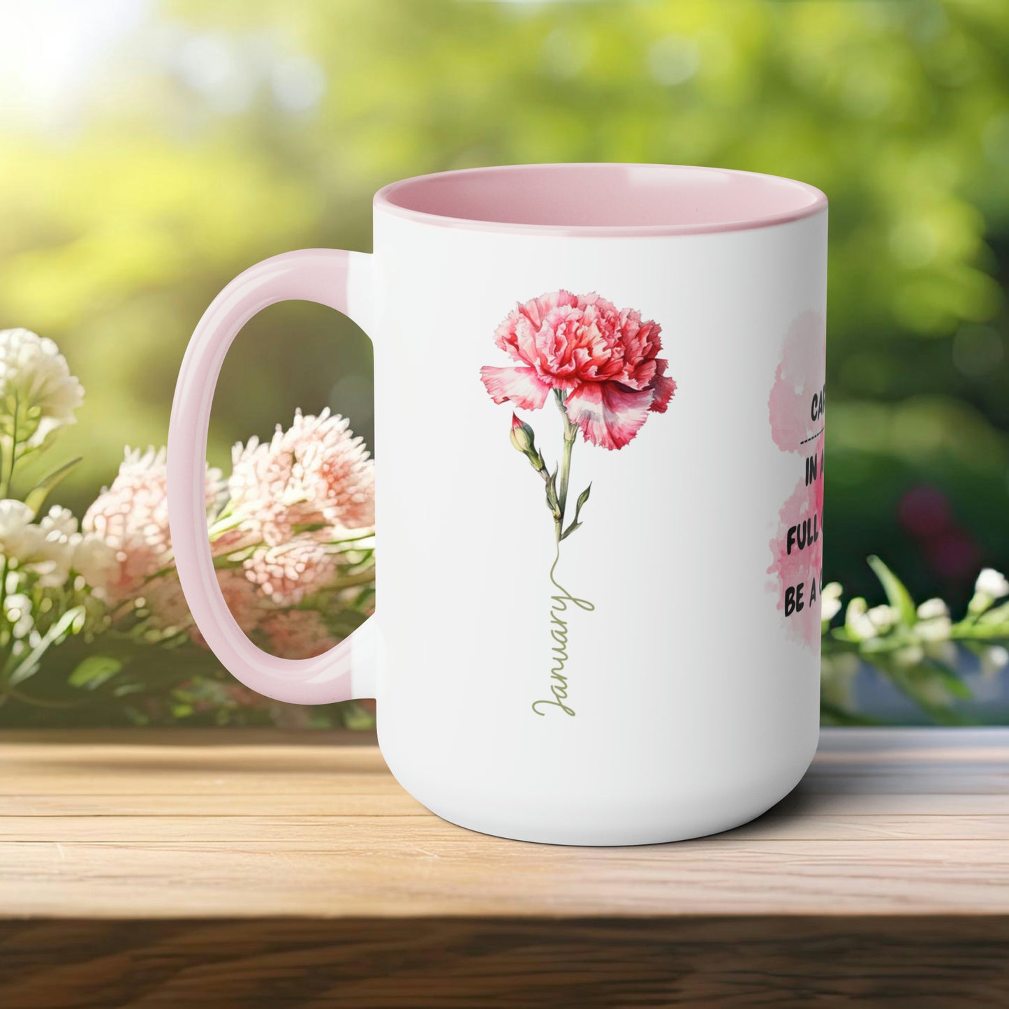 January Birth Month Flower Two-Tone Coffee Mugs, 15oz, Magical Birth Month Flower Mug.