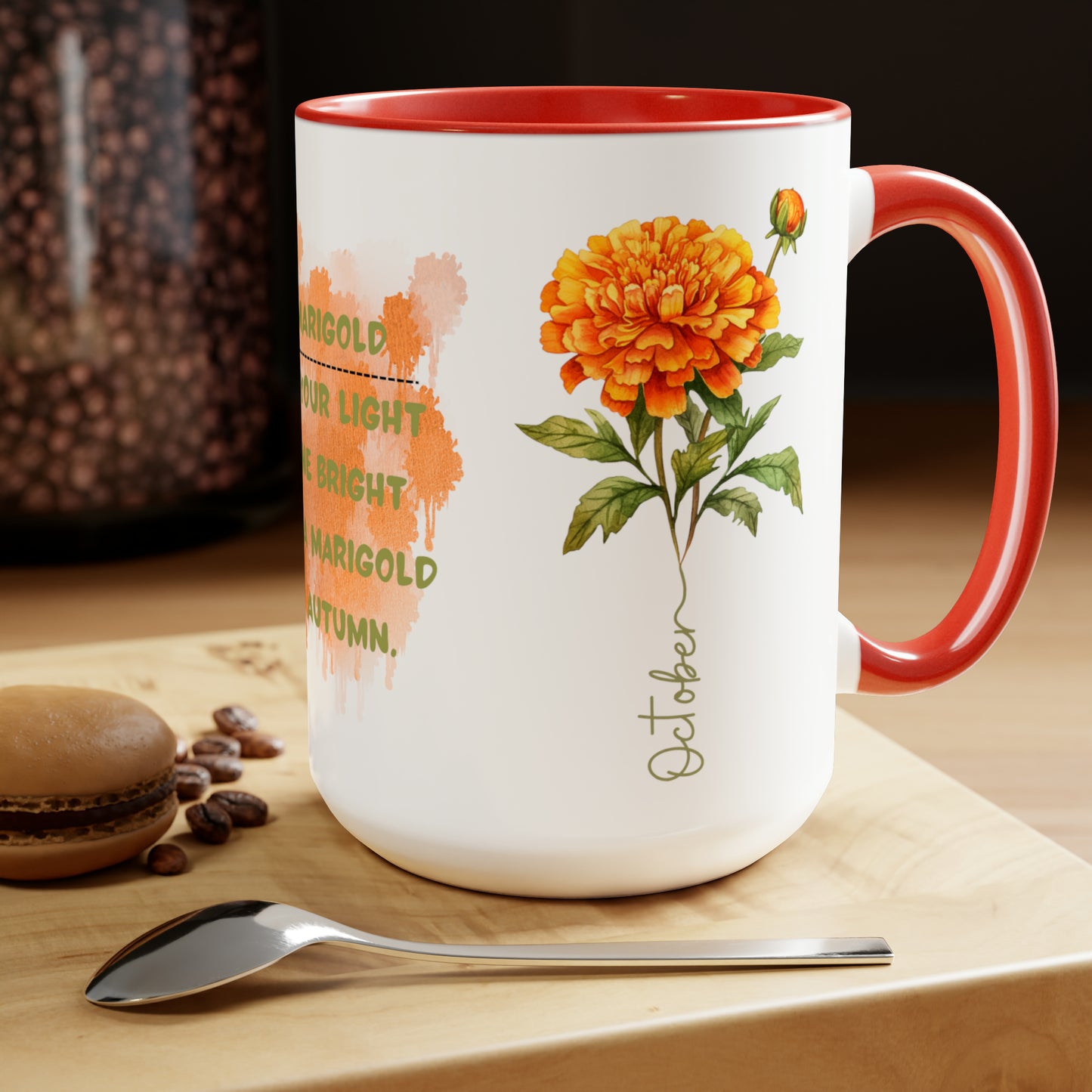 October Birth Month Flower Two-Tone Coffee Mugs, 15oz, Birthday Gift For Her.